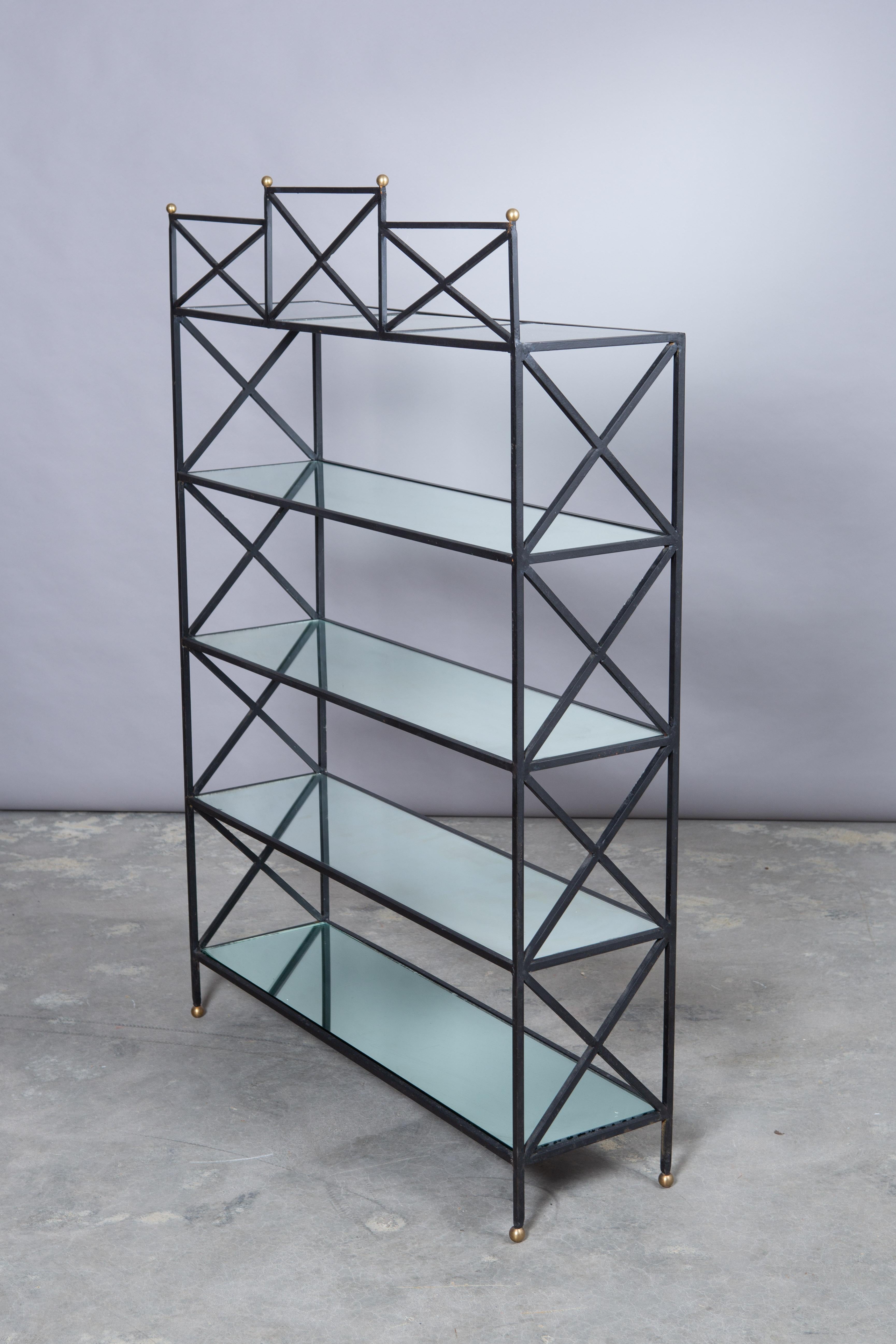 Iron Neoclassical Style Étagère with Mirror Shelves For Sale 3