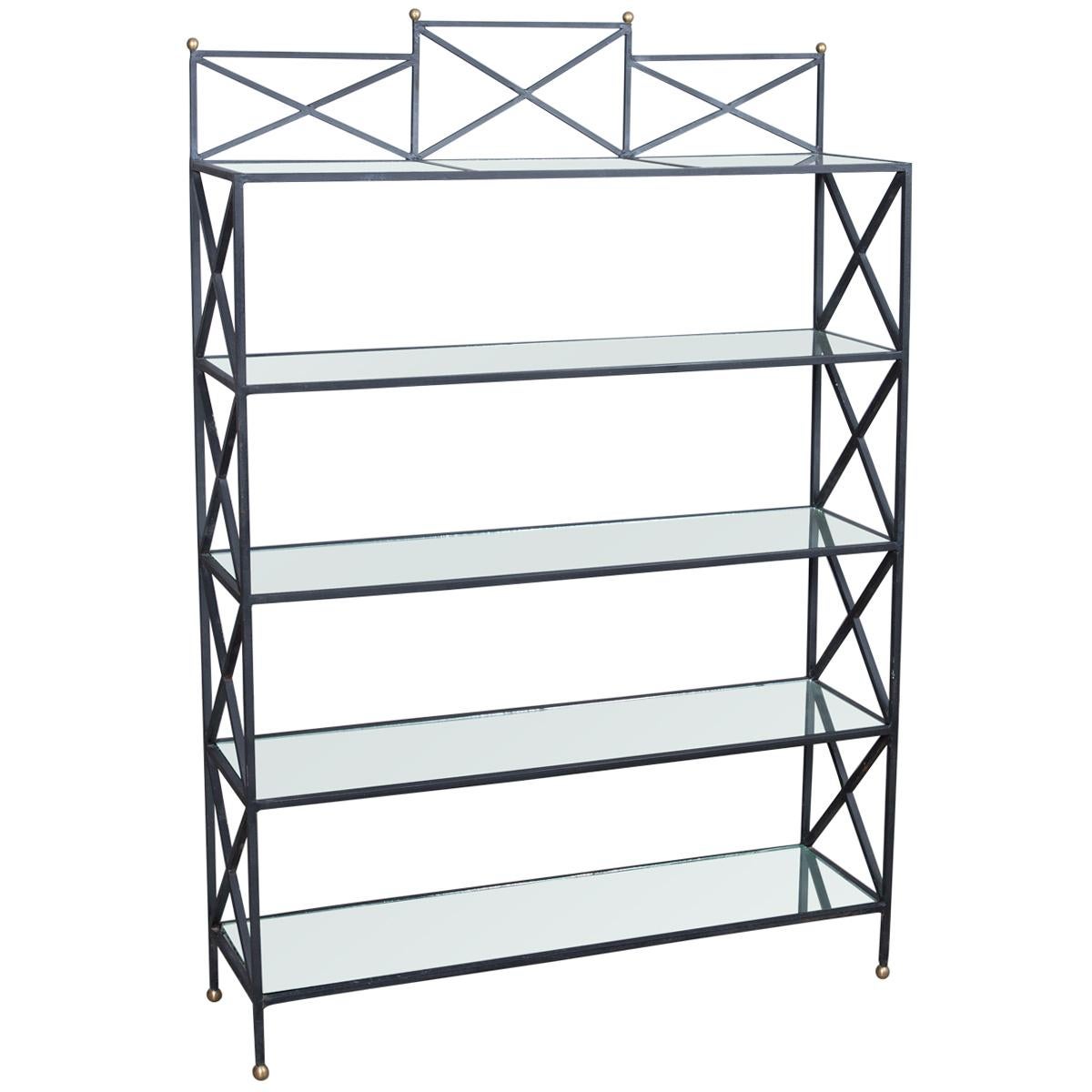 Iron Neoclassical Style Étagère with Mirror Shelves For Sale