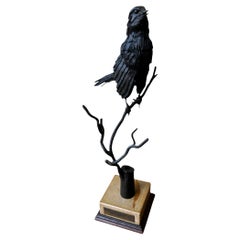 Iron Nightingale Bird Sculpture on Marble Base by Claudio Melotti, Italy 1984