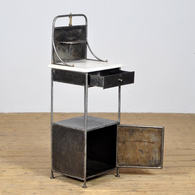 Iron Nightstand with Brass Details and a Marble Top, circa 1890 at 1stDibs