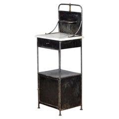 Antique Iron Nightstand with Brass Details and a Marble Top, circa 1890