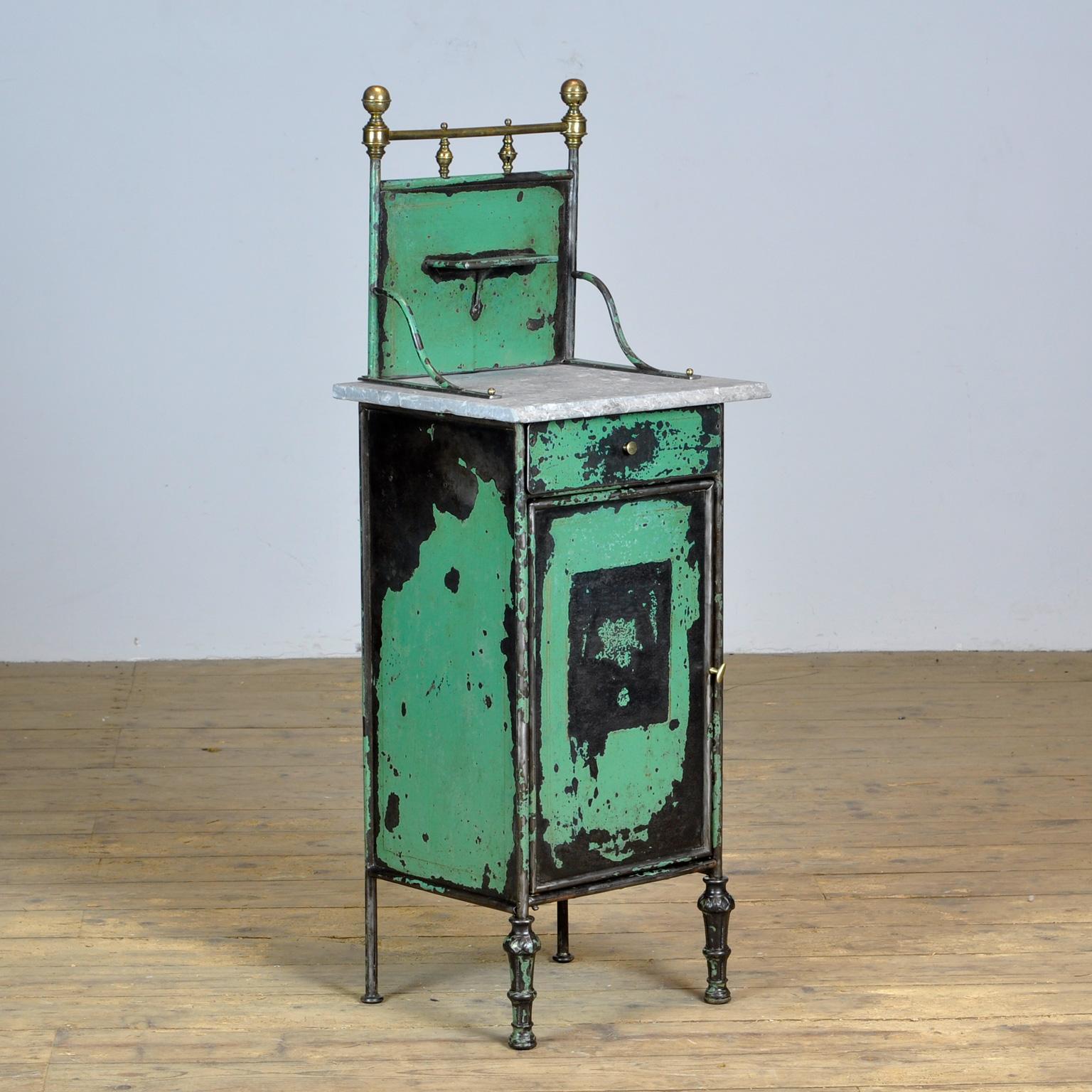 Industrial Iron Nightstand with Brass Details, circa 1890