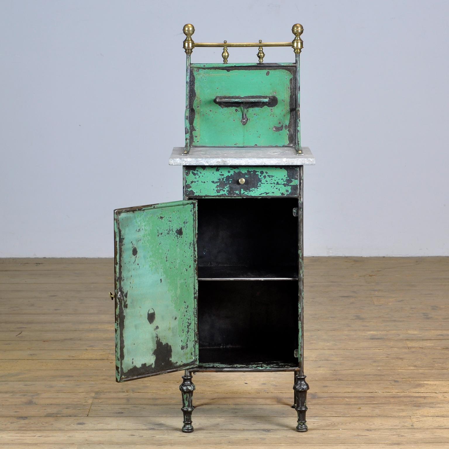 Iron Nightstand with Brass Details, circa 1890 In Distressed Condition In Amsterdam, Noord Holland