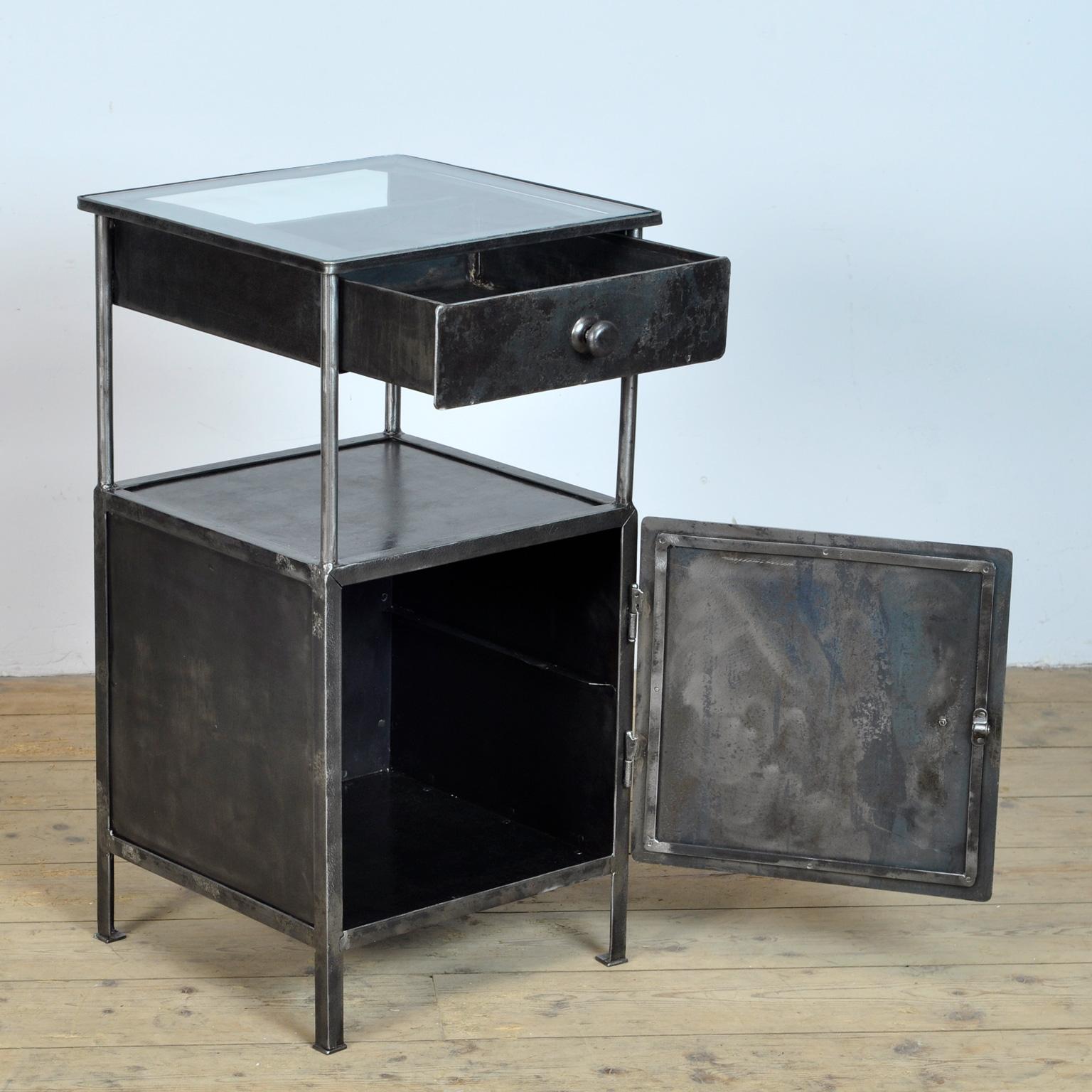 German Iron Nightstand With Glass Top, 1910's