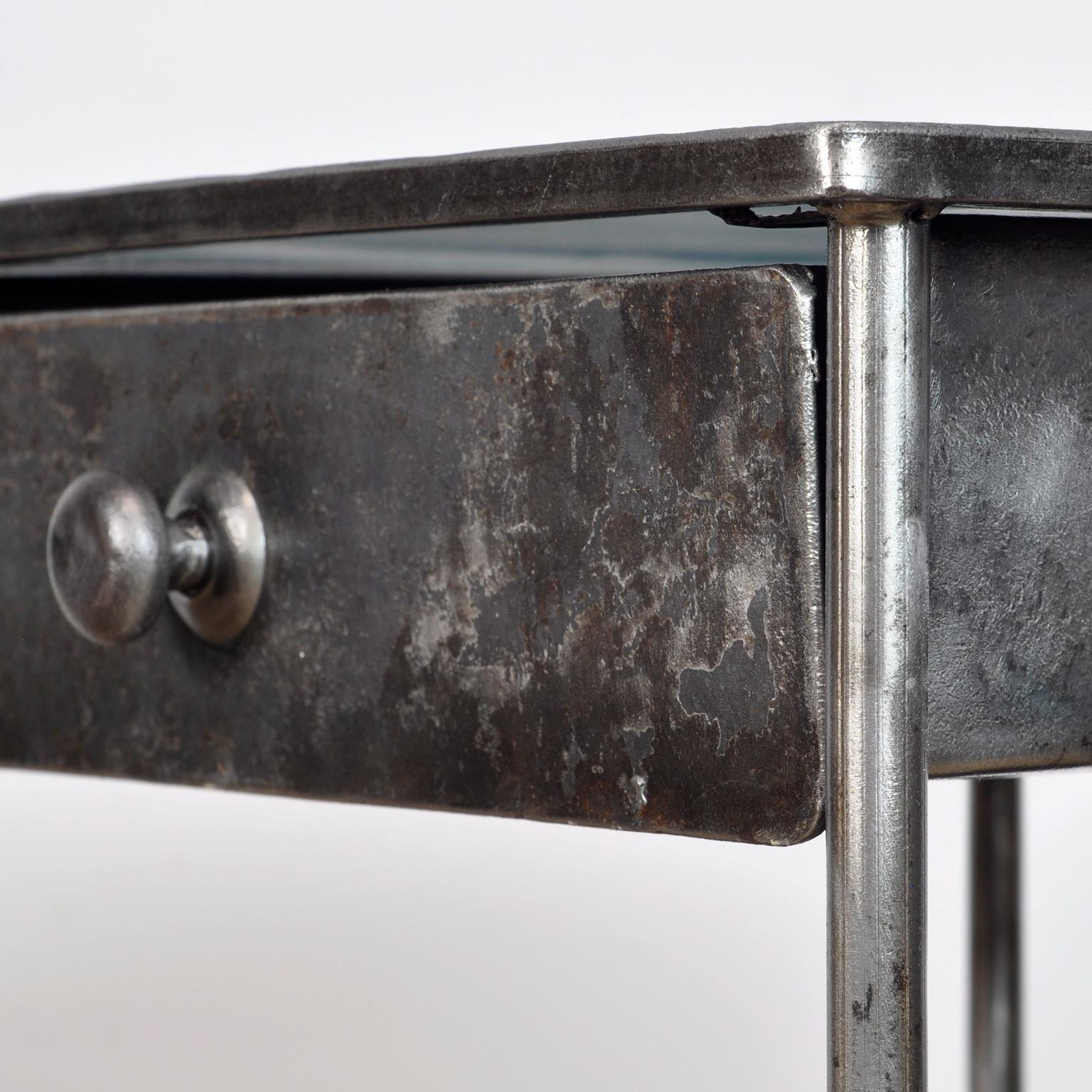 Iron Nightstand With Glass Top, 1910's 1