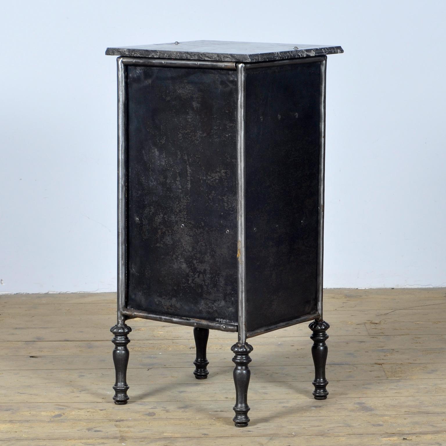 Iron Nightstand with Marble Top and Brass Details, circa 1900 5