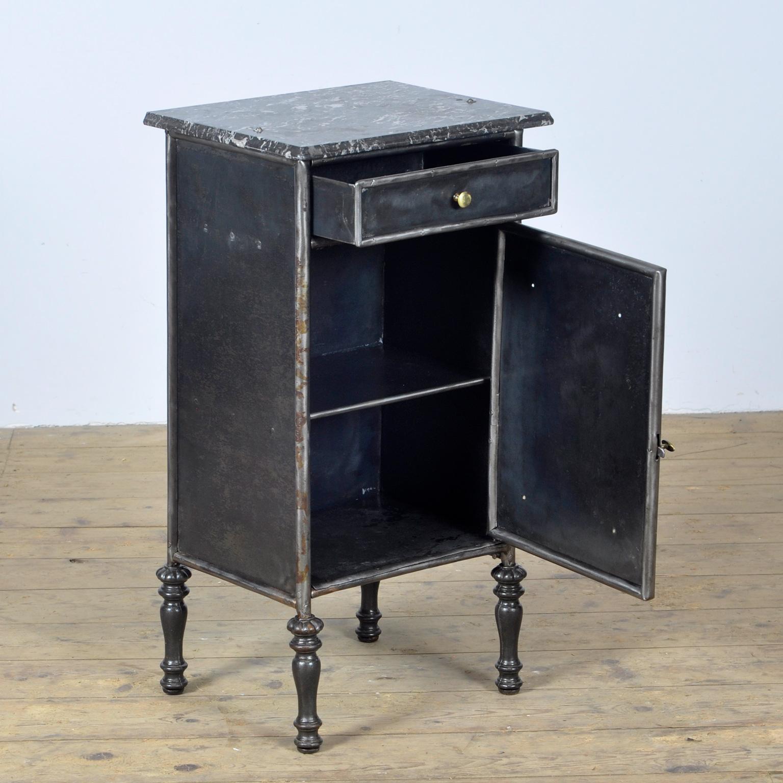 Iron Nightstand with Marble Top and Brass Details, circa 1900 In Good Condition In Amsterdam, Noord Holland