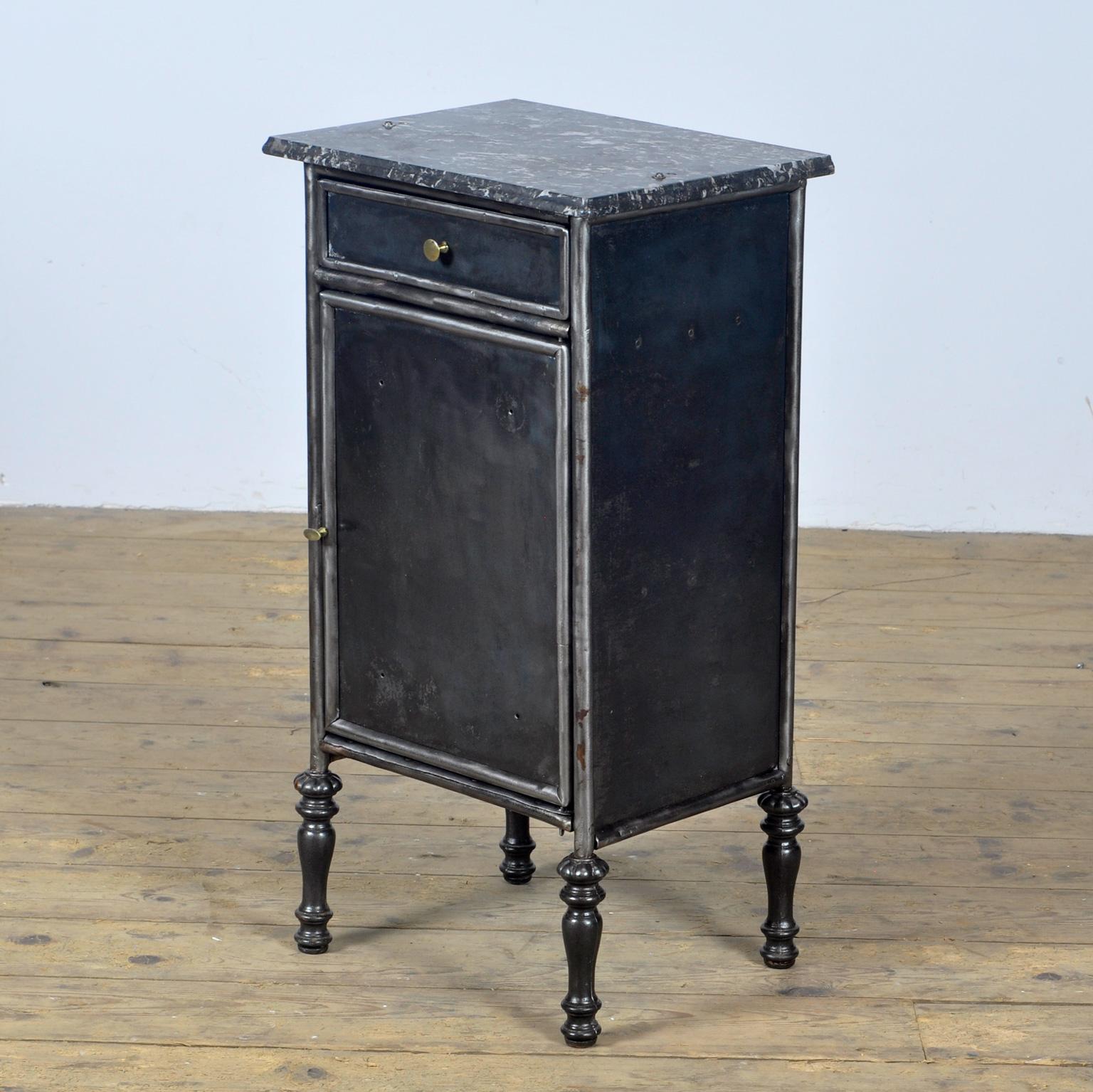 Early 20th Century Iron Nightstand with Marble Top and Brass Details, circa 1900