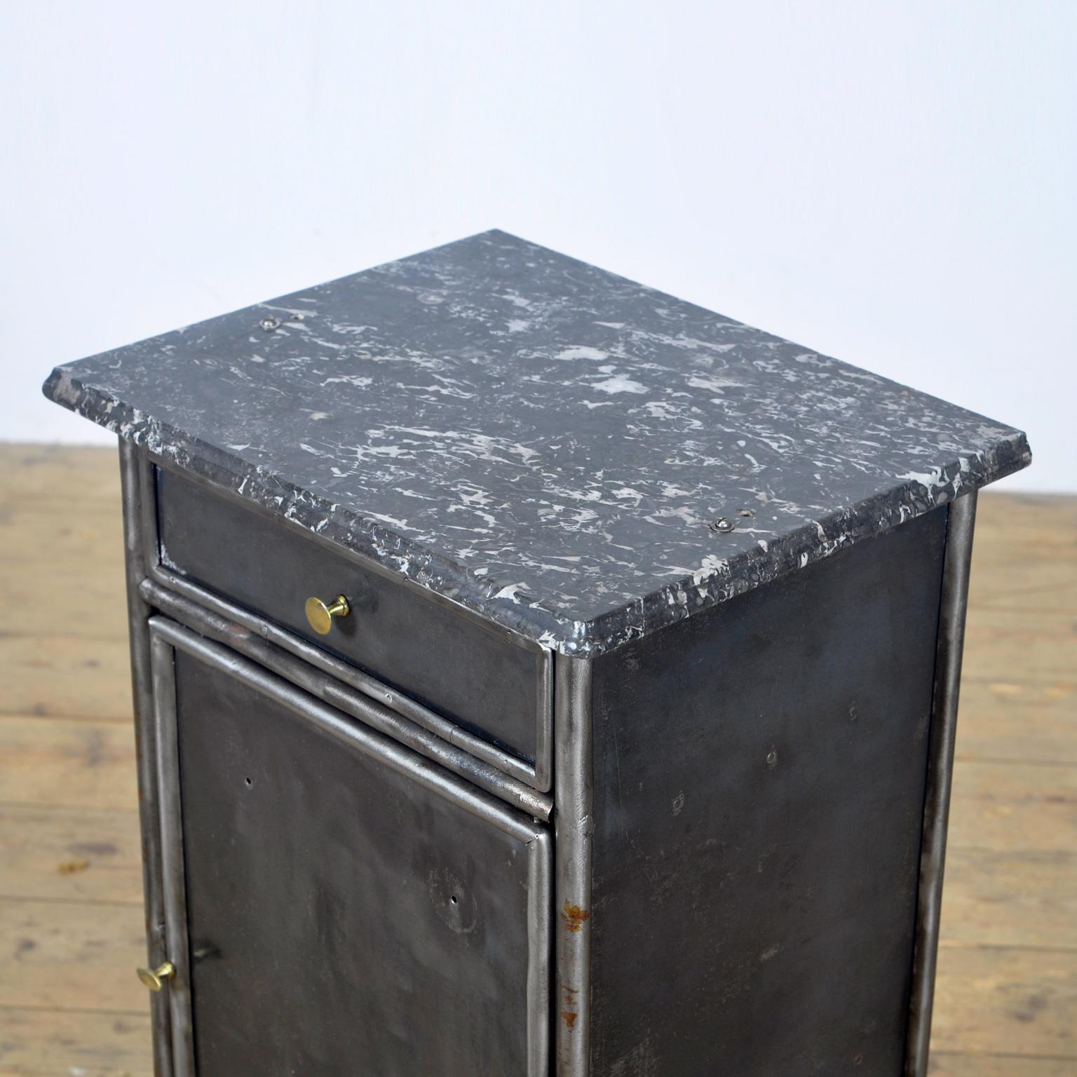 Iron Nightstand with Marble Top and Brass Details, circa 1900 2