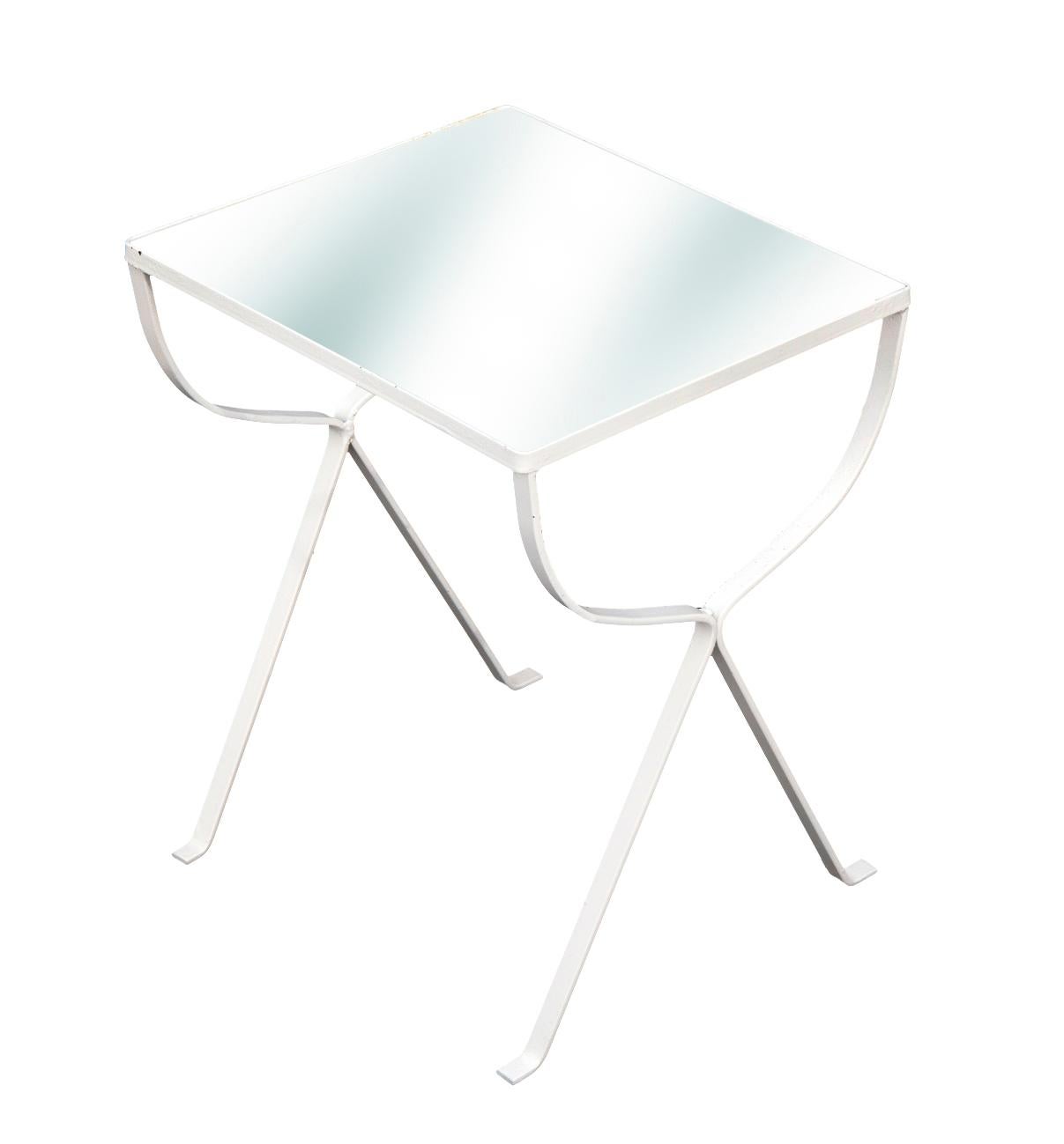 Iron Outdoor Nesting Tables Glass Top a pair In Good Condition For Sale In Malibu, CA