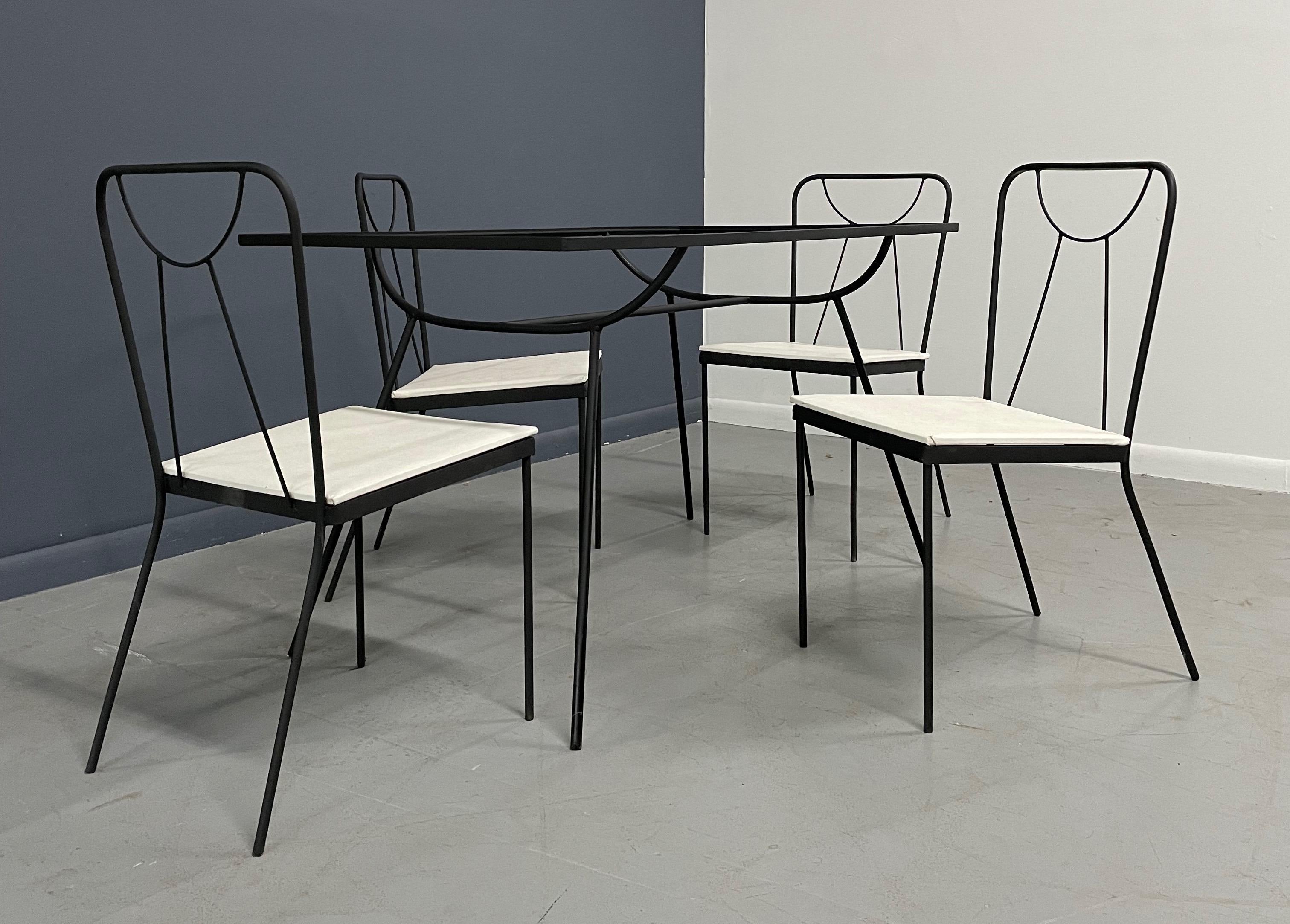 Iron Rectangular Table and Four Chairs by Frank and Sons George Nelson Style 3