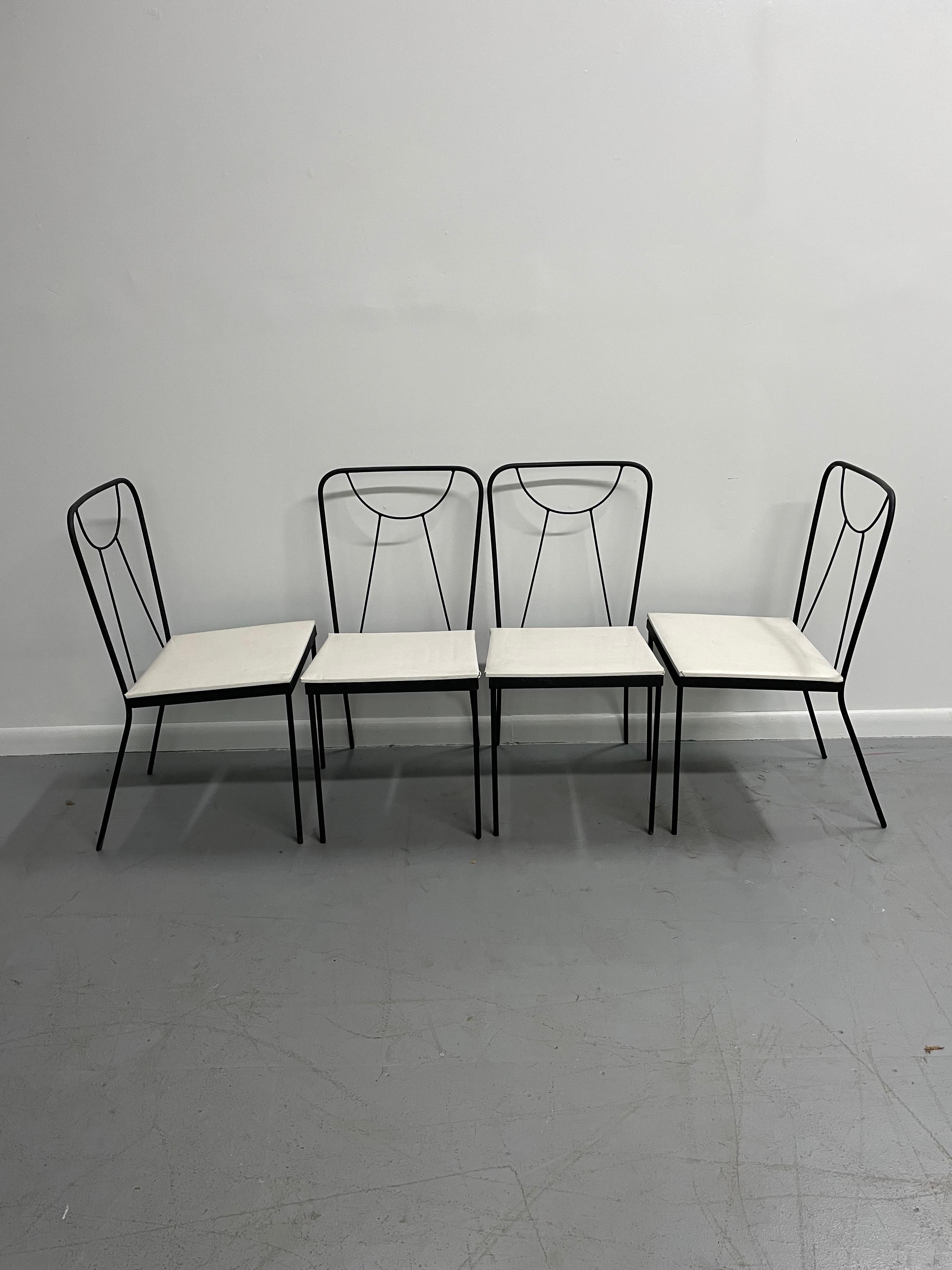 Mid-Century Modern Iron Rectangular Table and Four Chairs by Frank and Sons George Nelson Style