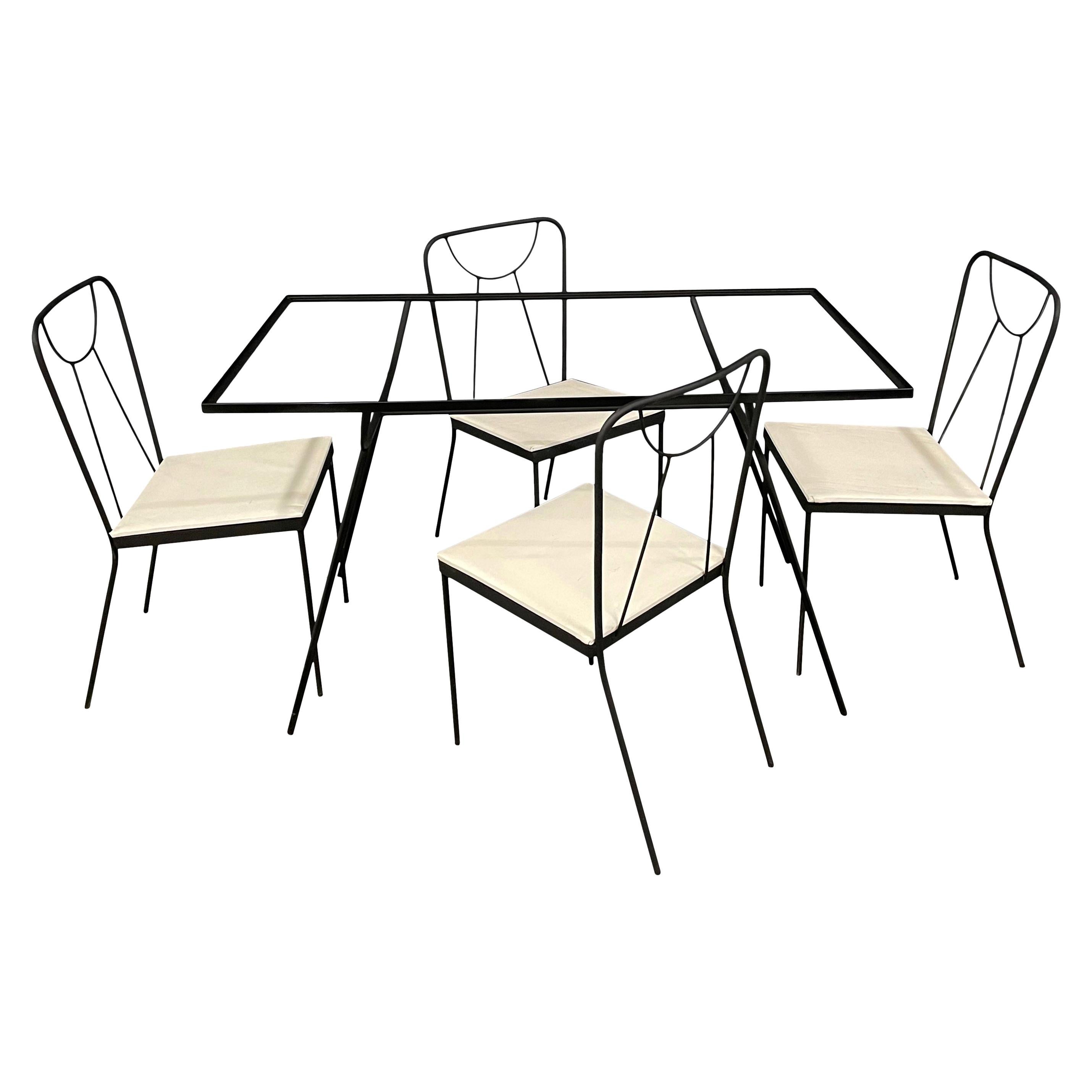 Iron Rectangular Table and Four Chairs by Frank and Sons George Nelson Style