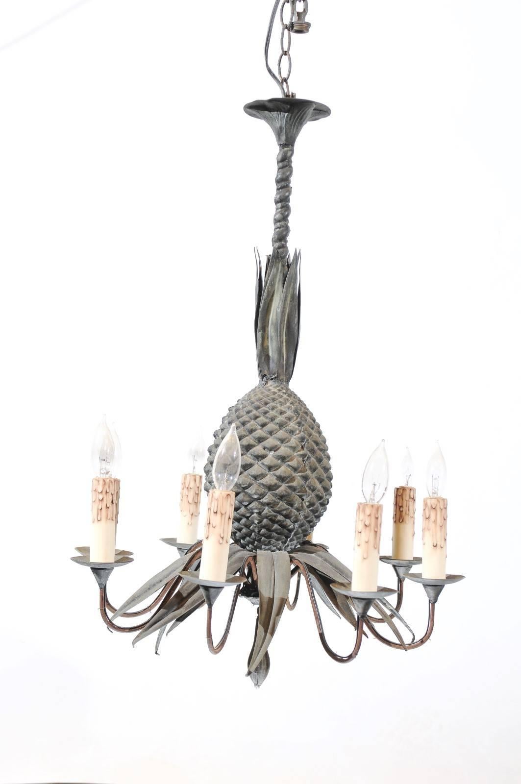 Iron Pineapple Chandelier with 8 Lights, France ca. 1920 5