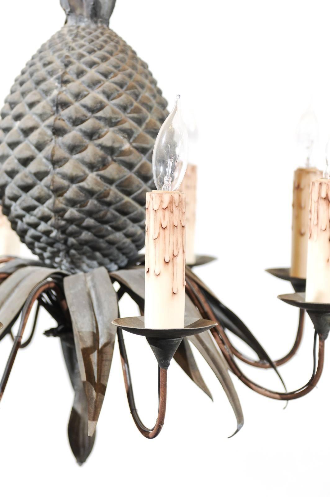 Iron Pineapple Chandelier with 8 Lights, France ca. 1920. Wired for the US.
 