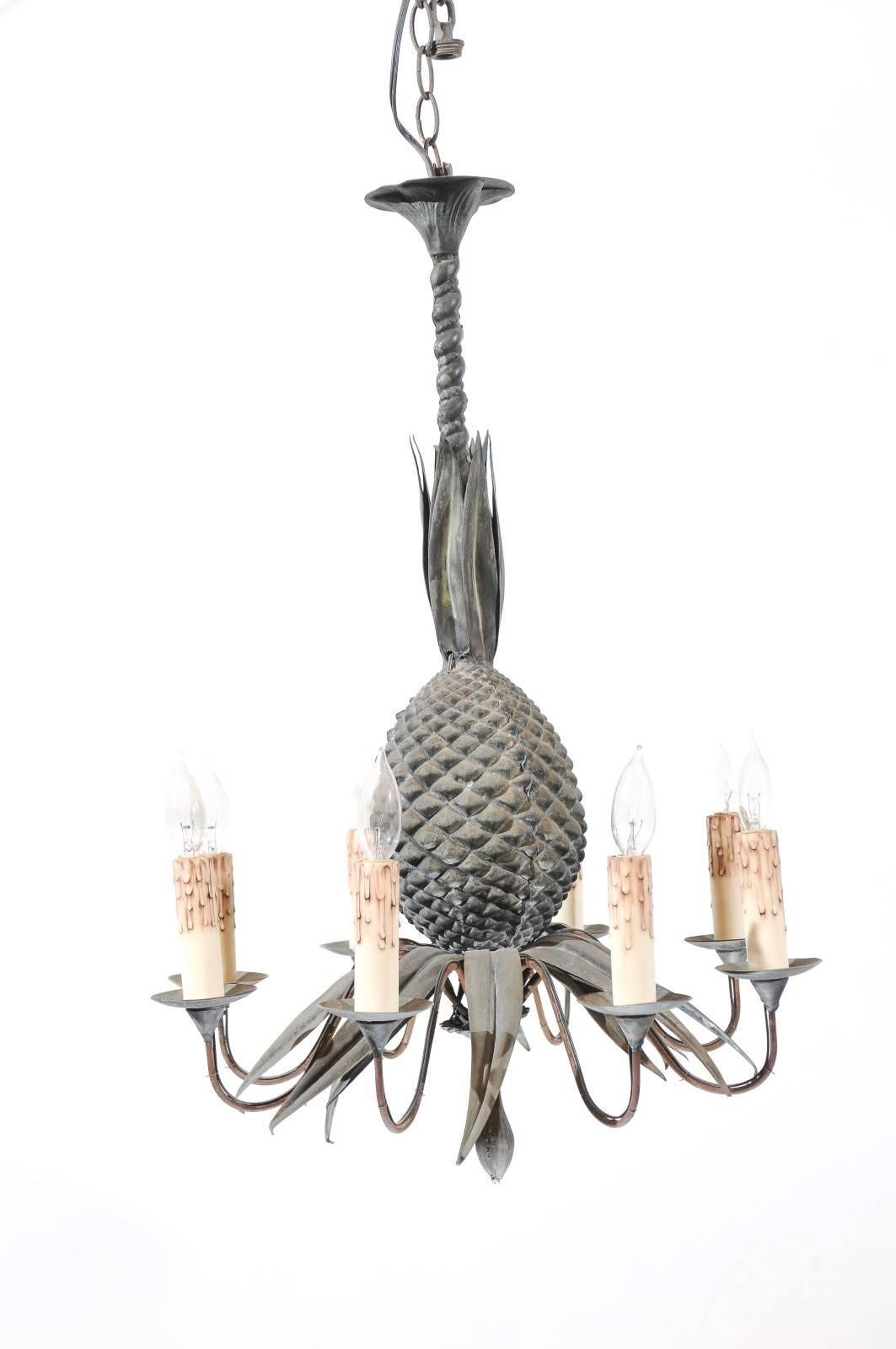 Iron Pineapple Chandelier with 8 Lights, France ca. 1920 1