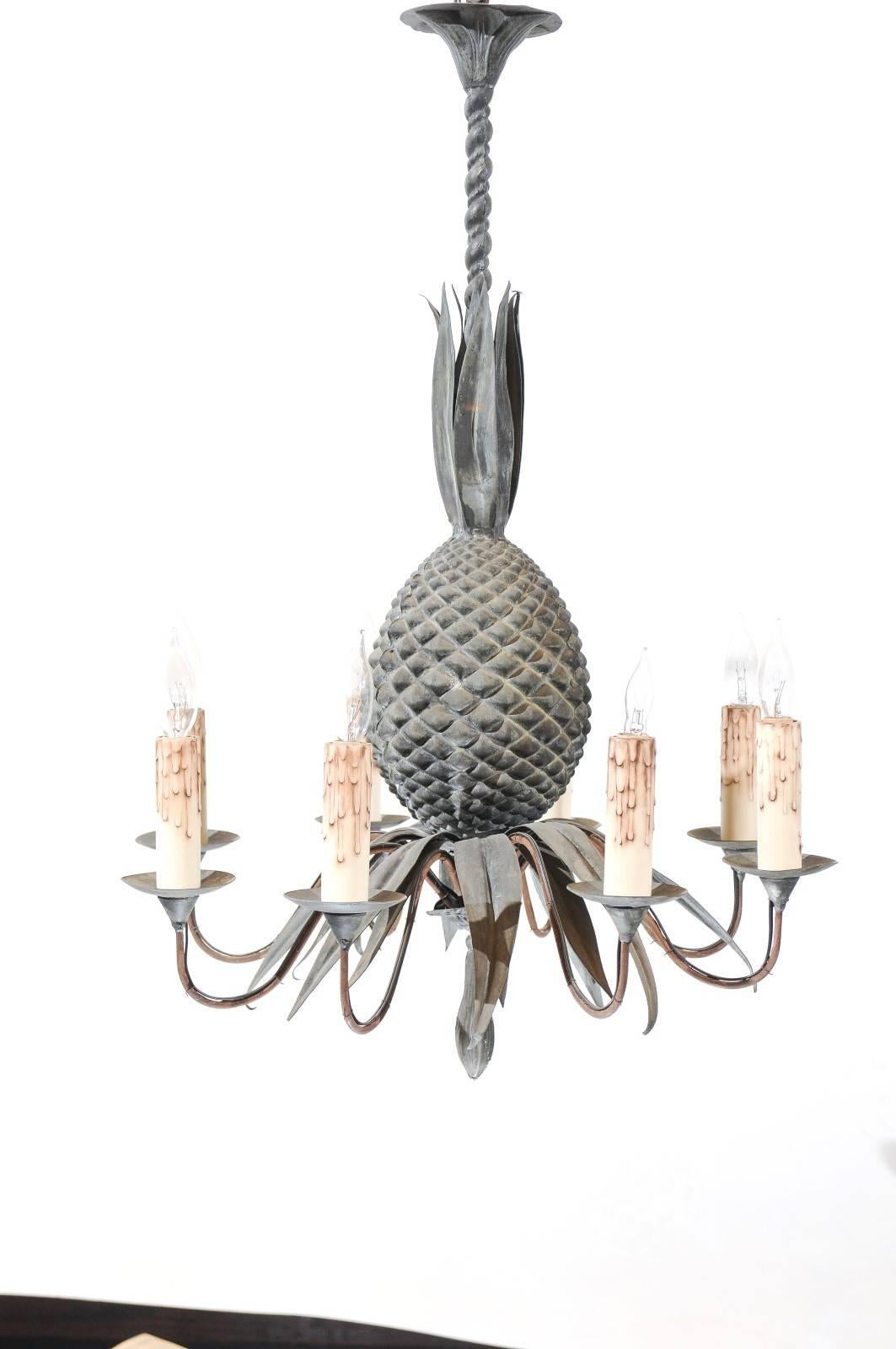 Iron Pineapple Chandelier with 8 Lights, France ca. 1920 4