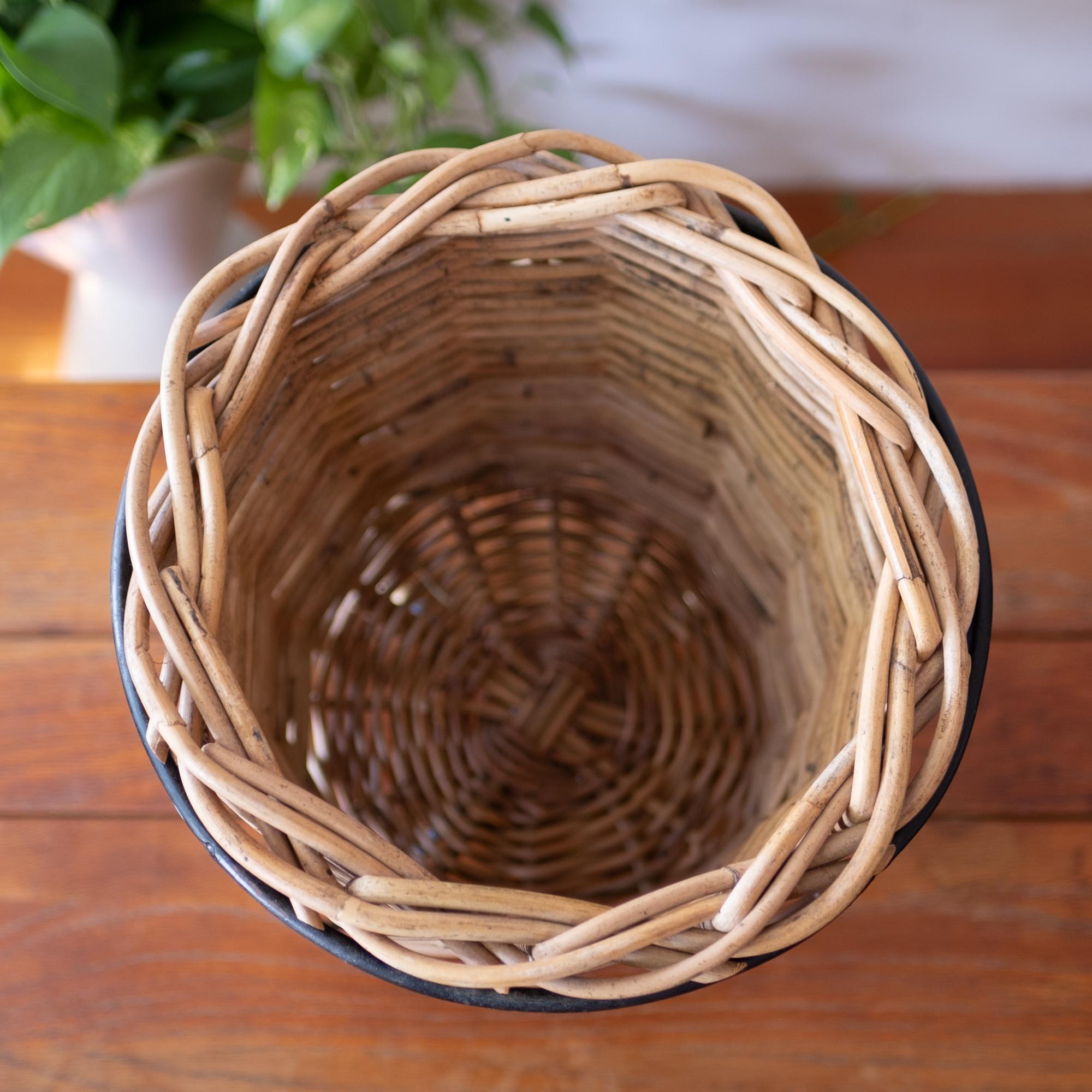 Japanese Iron Reed and Cane Waste Paper Basket