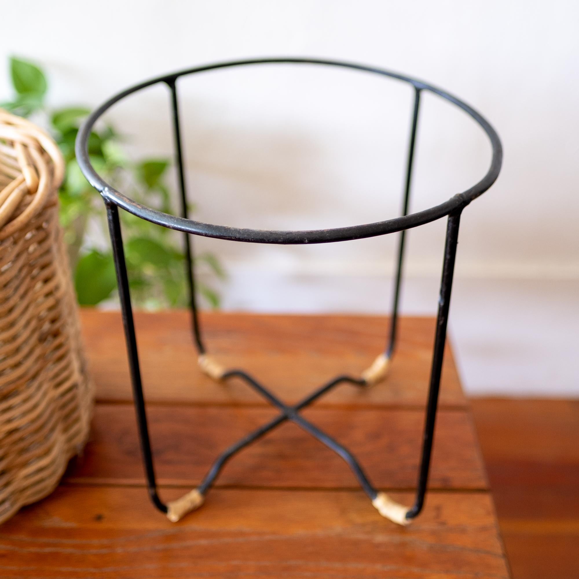 Mid-20th Century Iron Reed and Cane Waste Paper Basket