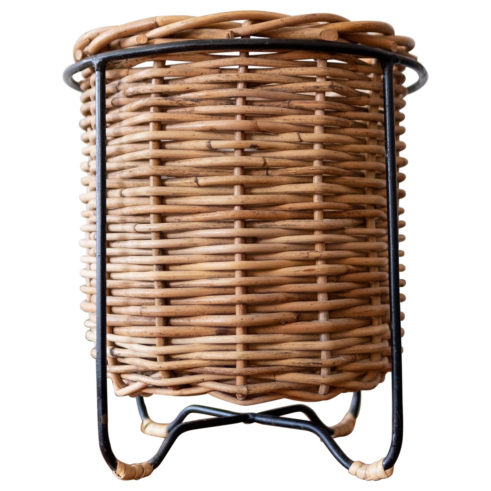 Iron Reed and Cane Waste Paper Basket