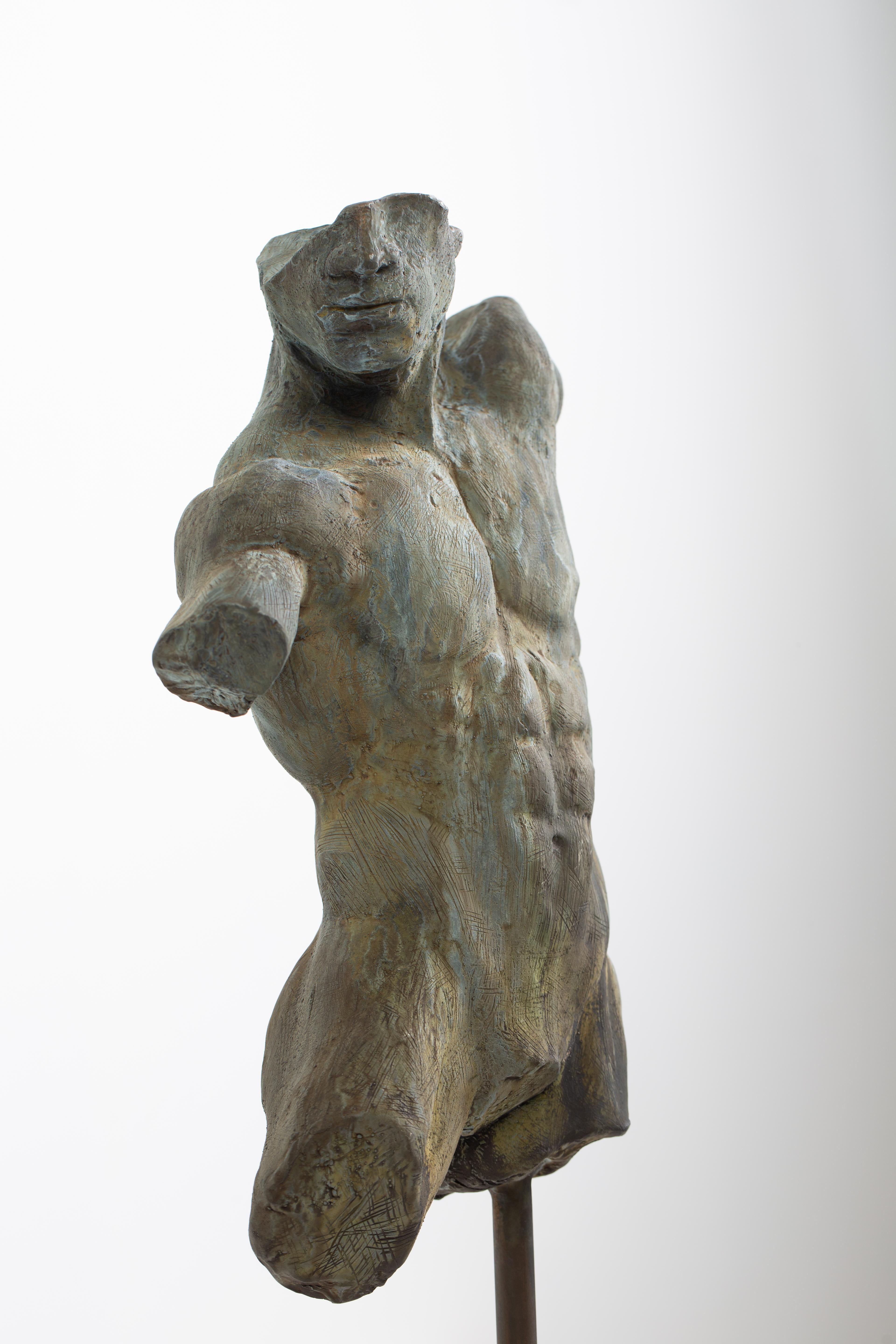 American Iron Relic, Classical Male Nude Torso Fragment Sculpted in Bronze