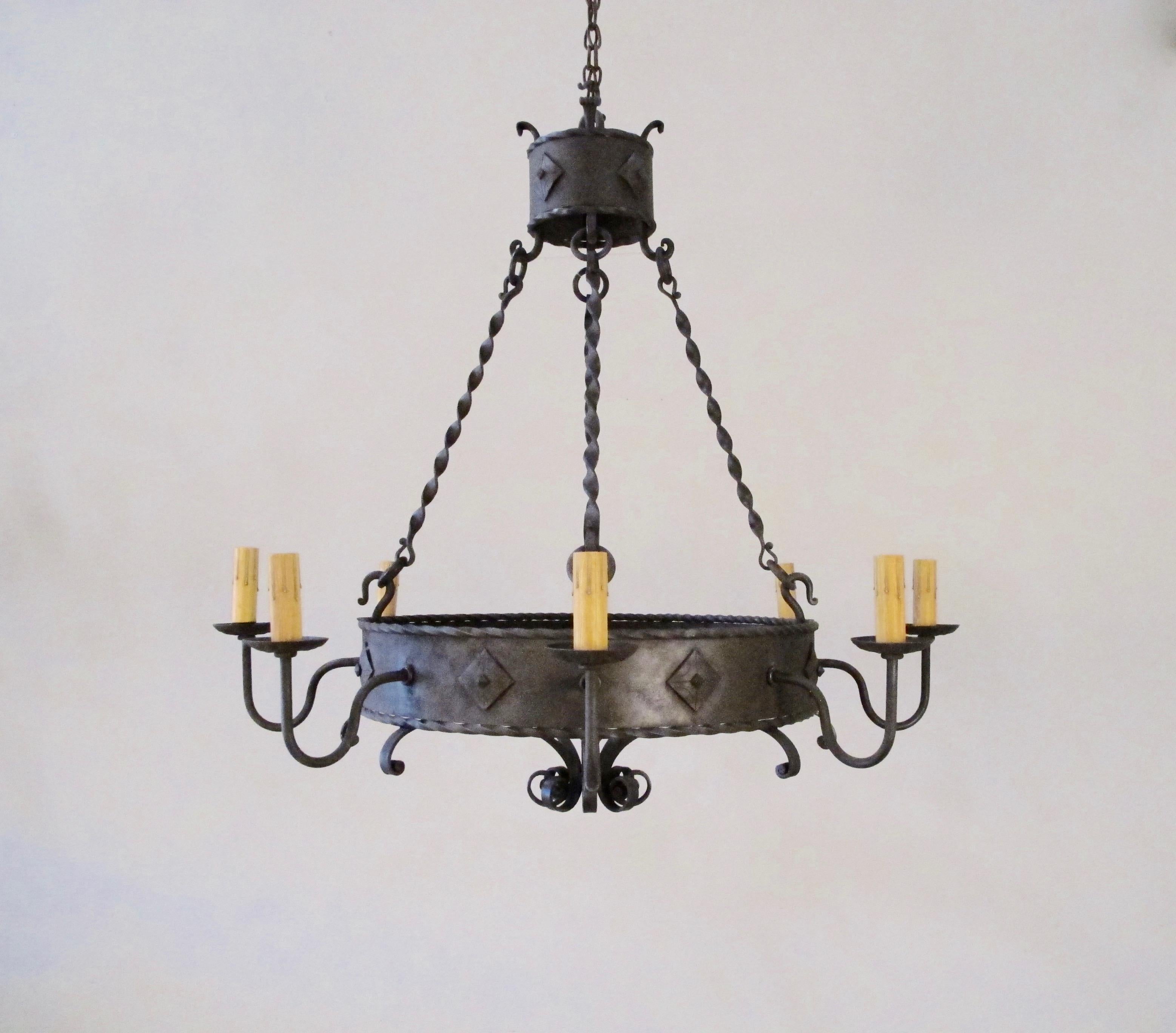 Spanish Colonial Iron Ring Chandelier For Sale