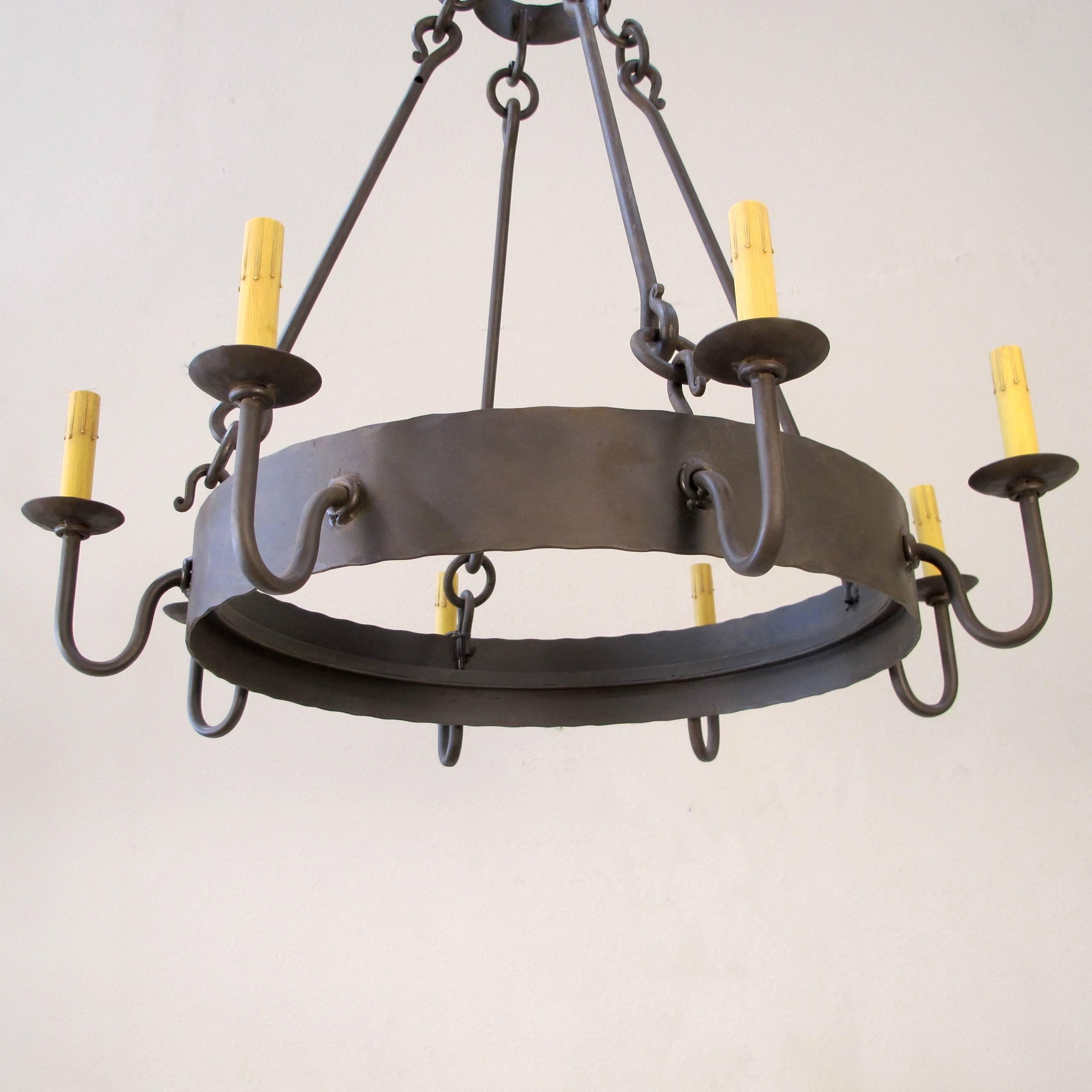 Forged Iron Ring Chandelier, Small For Sale
