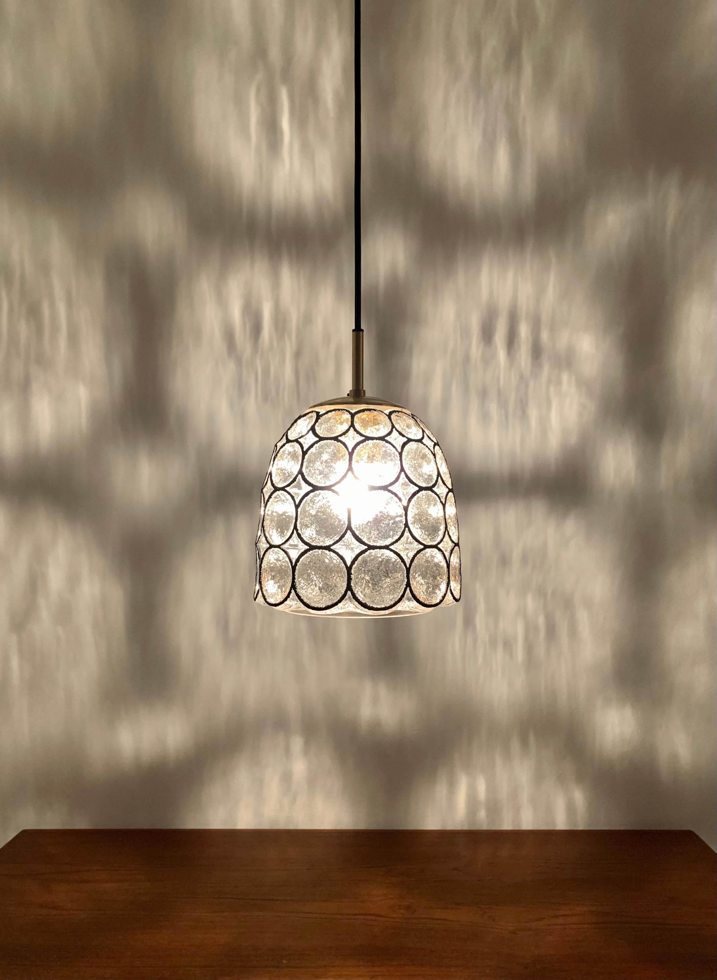 Iron Ring Design Glass Pendant Lamp by Glashütte Limburg For Sale 4