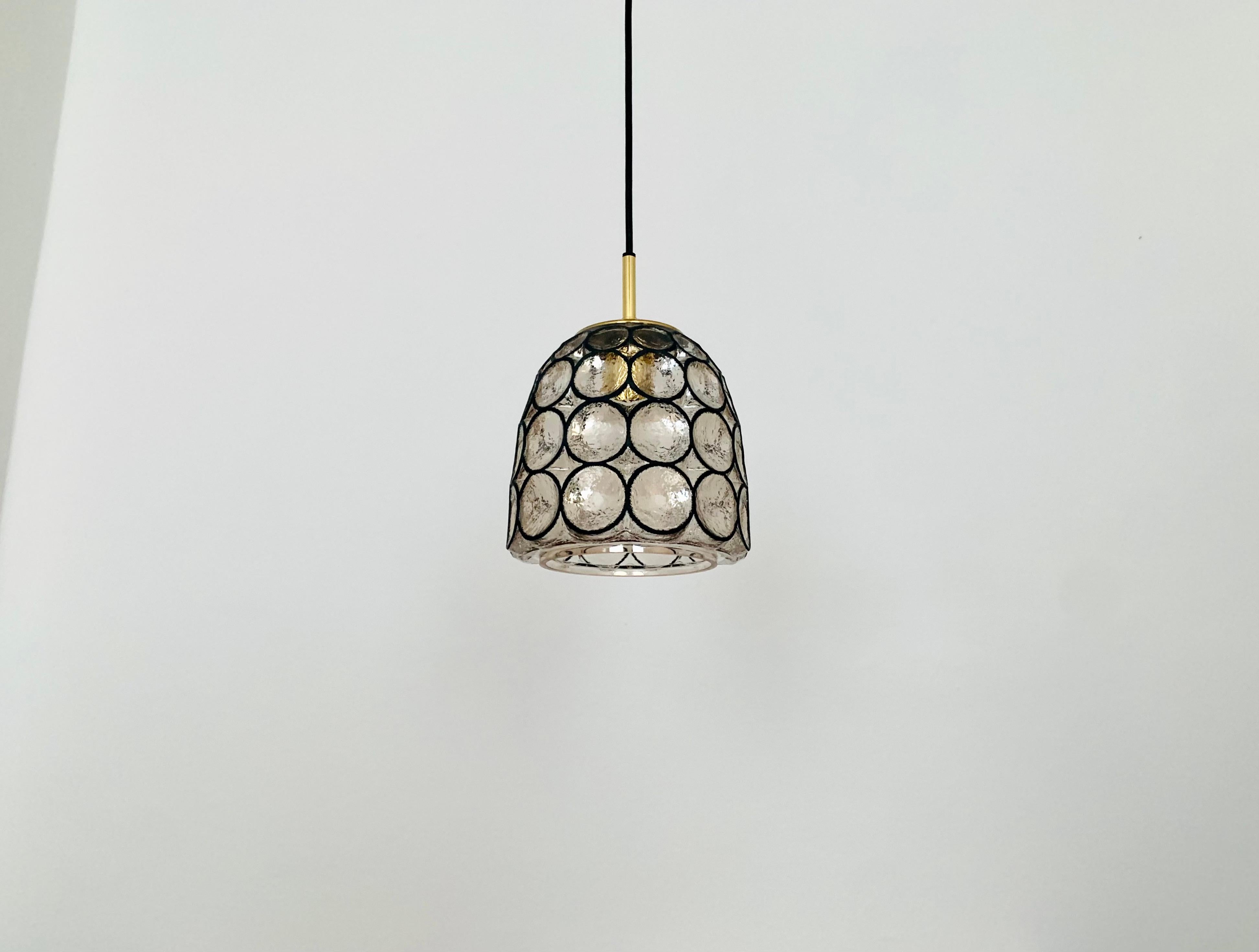 Mid-Century Modern Iron Ring Design Glass Pendant Lamp by Glashütte Limburg For Sale