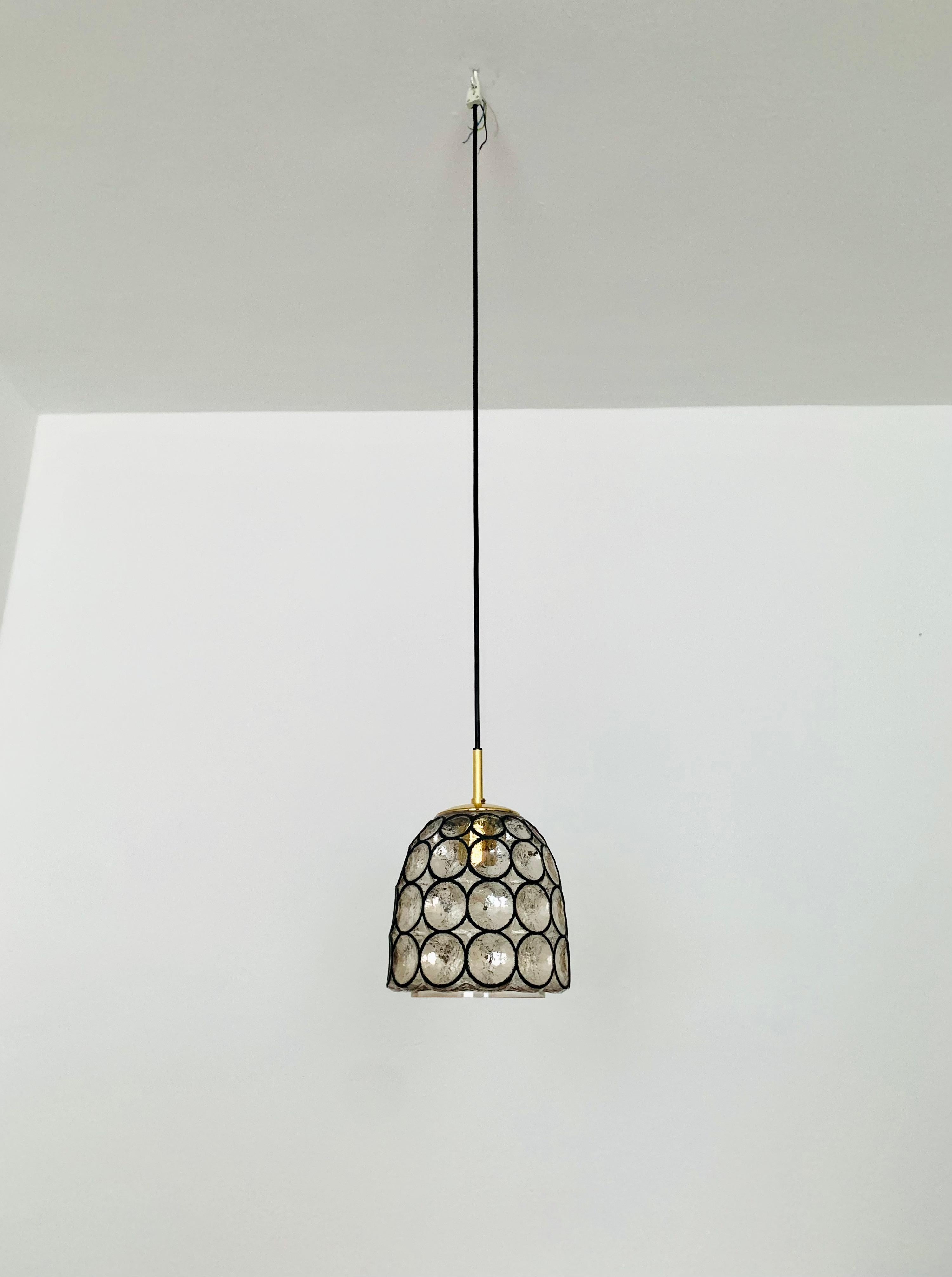 German Iron Ring Design Glass Pendant Lamp by Glashütte Limburg For Sale