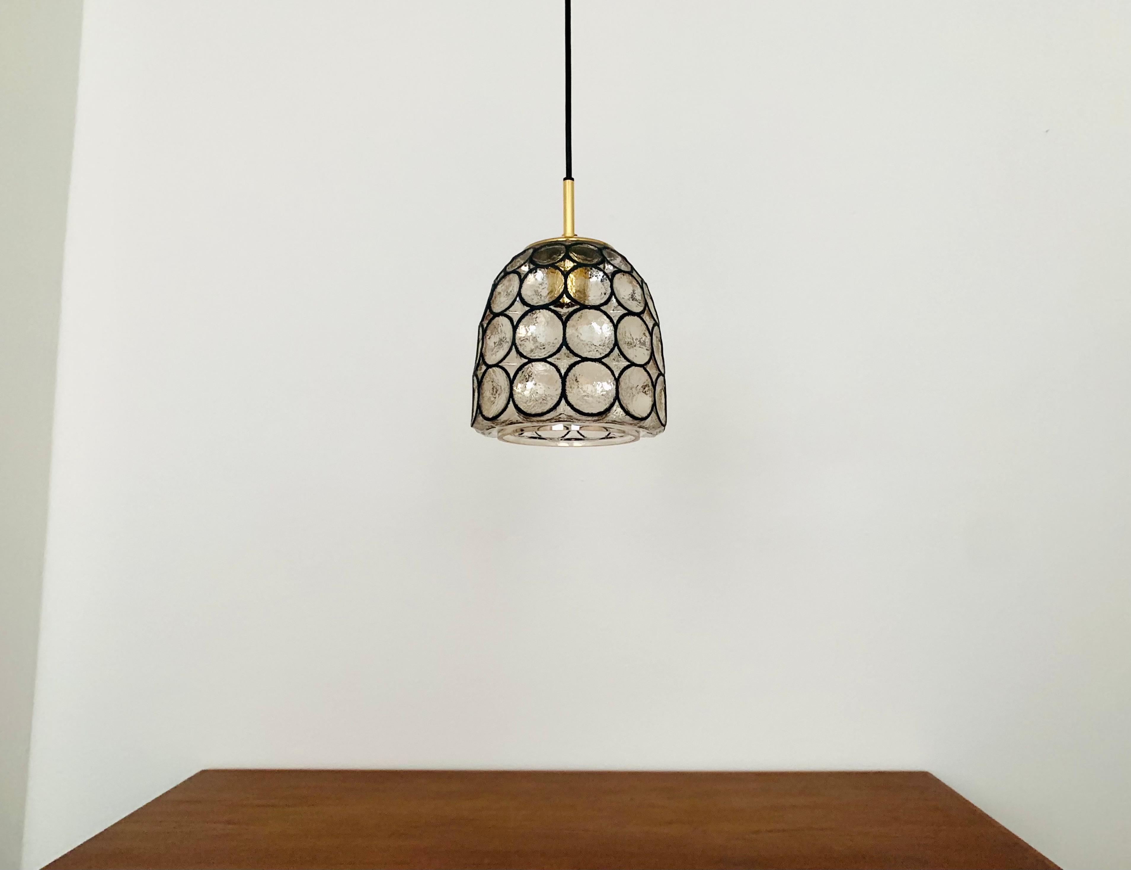 Iron Ring Design Glass Pendant Lamp by Glashütte Limburg In Good Condition For Sale In München, DE