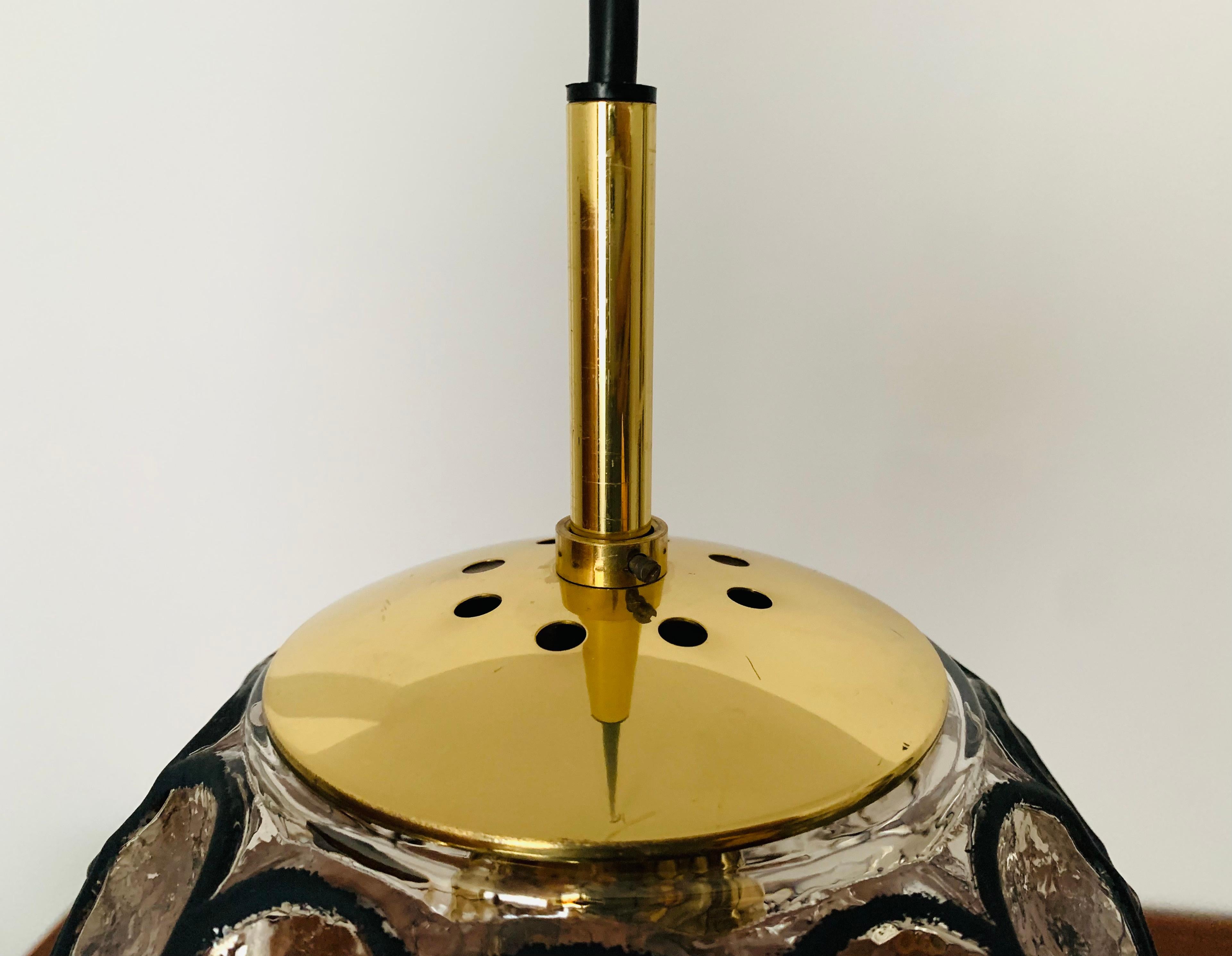 Brass Iron Ring Design Glass Pendant Lamp by Glashütte Limburg For Sale
