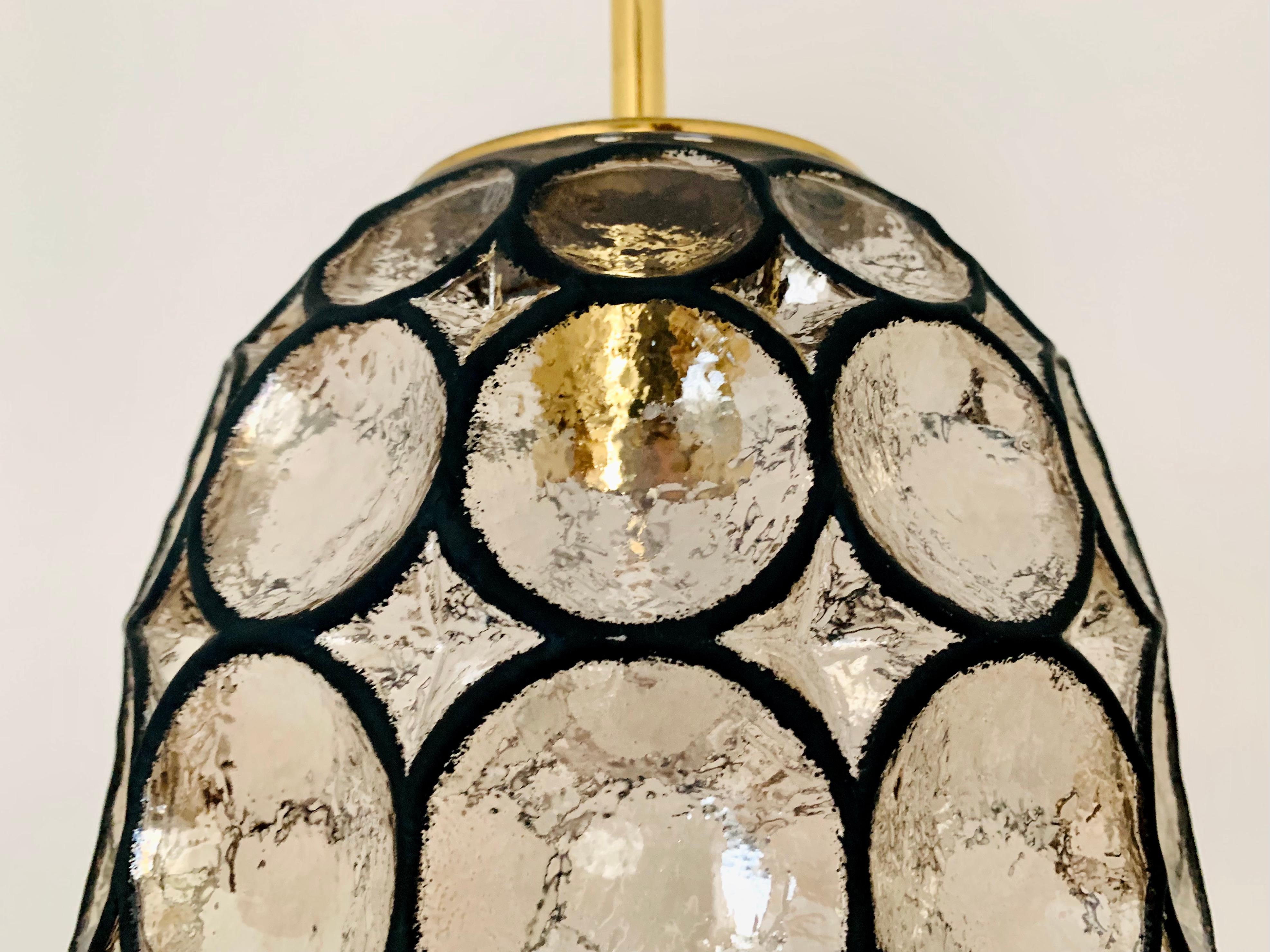 Iron Ring Design Glass Pendant Lamp by Glashütte Limburg For Sale 1