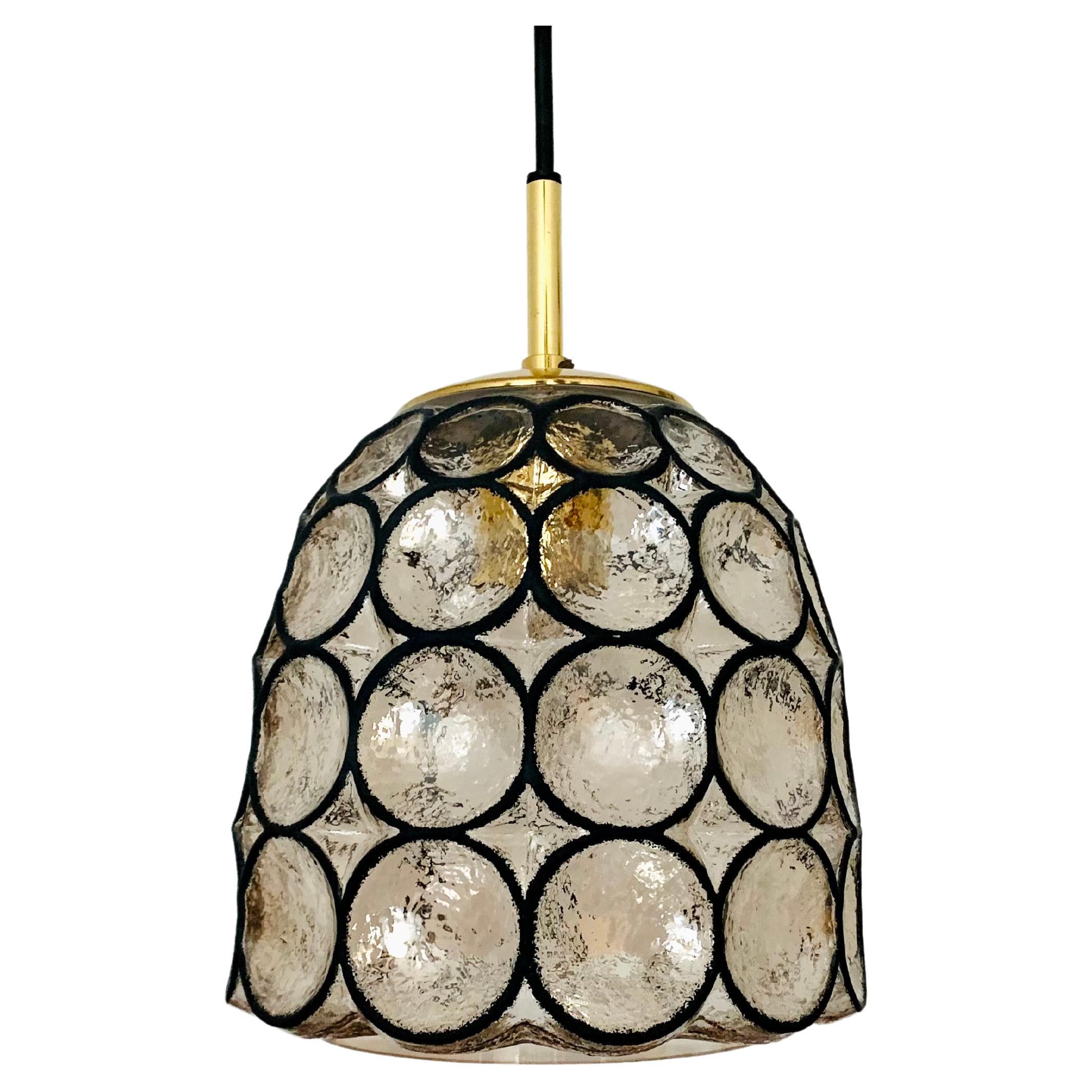 Iron Ring Design Glass Pendant Lamp by Glashütte Limburg For Sale