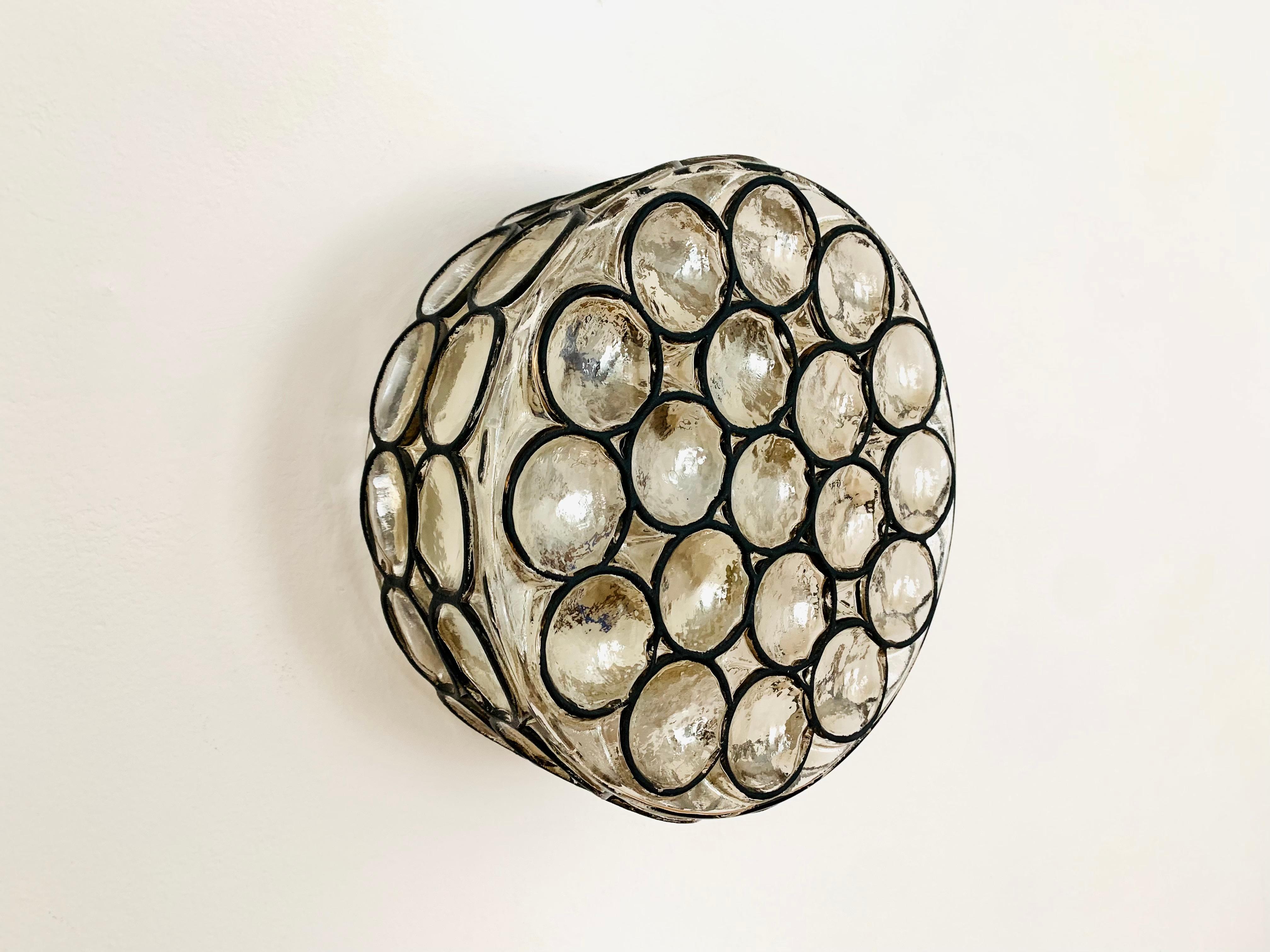Mid-Century Modern Iron Ring Glass Wall or Ceiling Lamp from Limburg