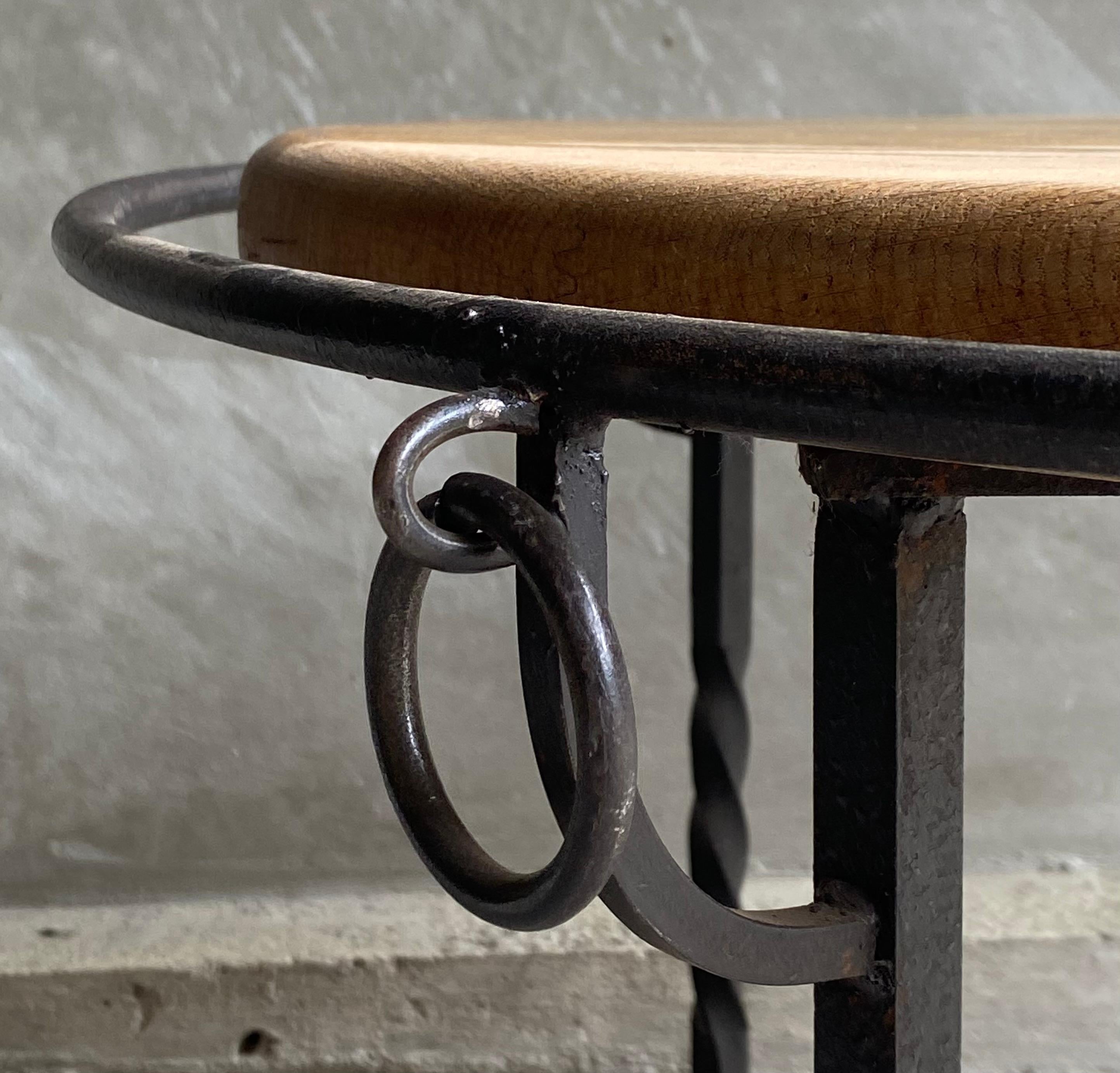 Rustic Iron Ring Oak Cocktail Table, France, 1940's