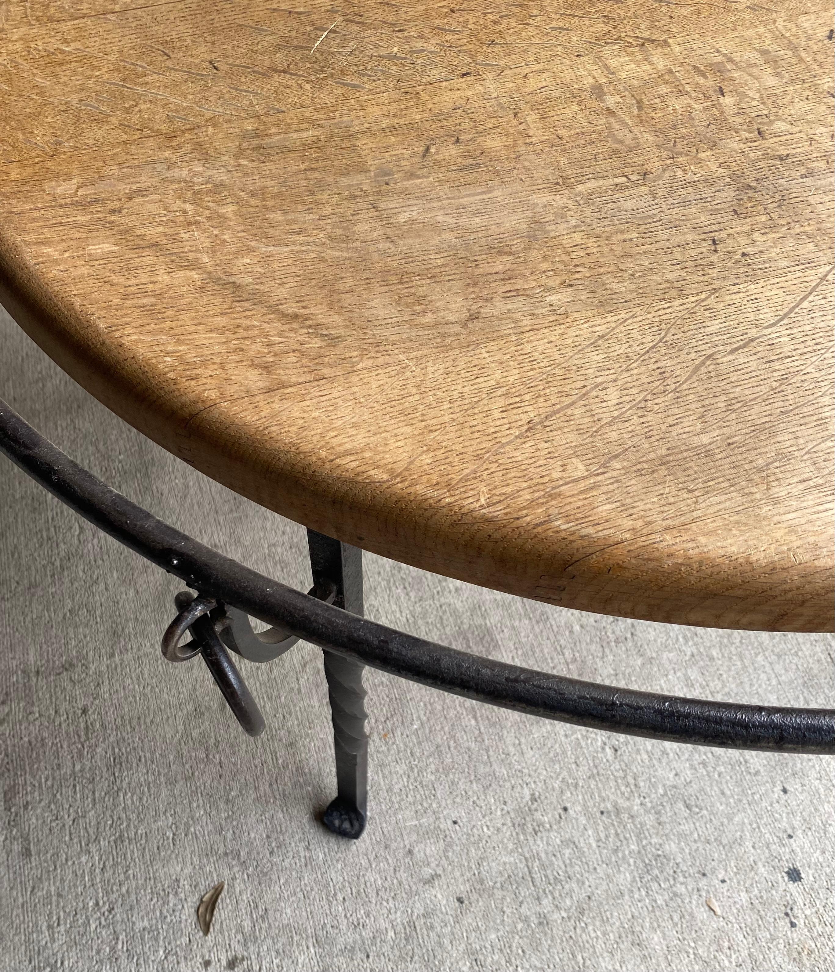 Iron Ring Oak Cocktail Table, France, 1940's In Good Condition In Austin, TX