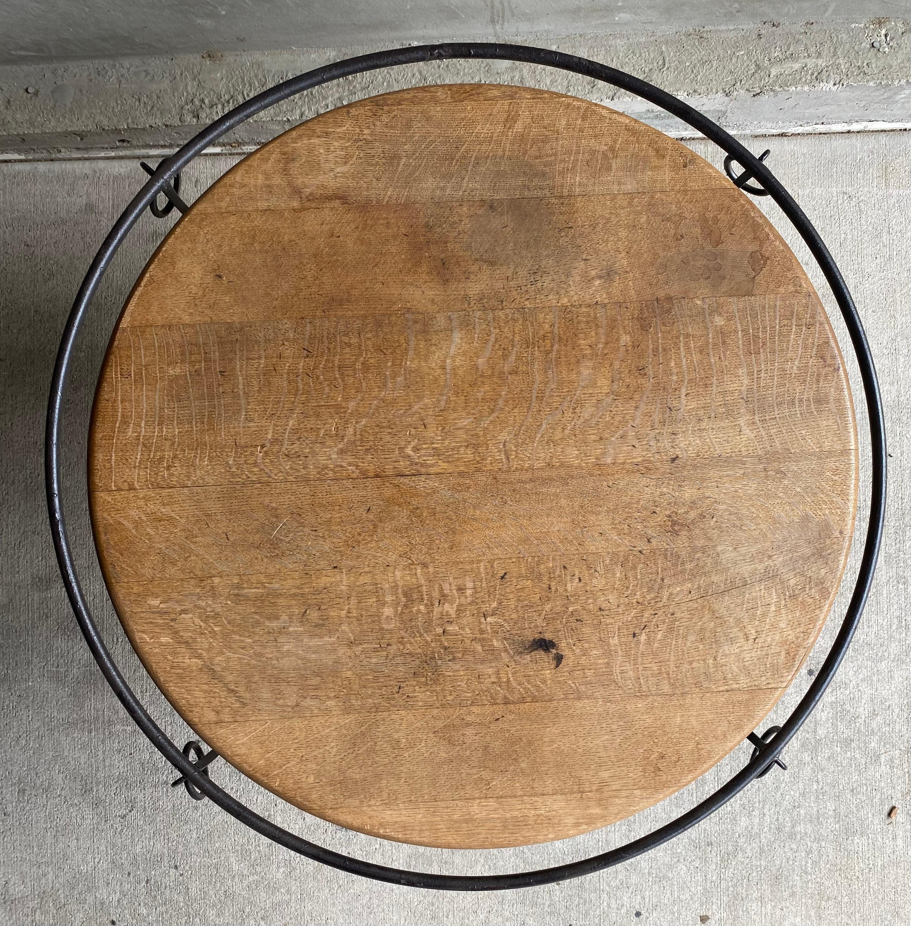 20th Century Iron Ring Oak Cocktail Table, France, 1940's