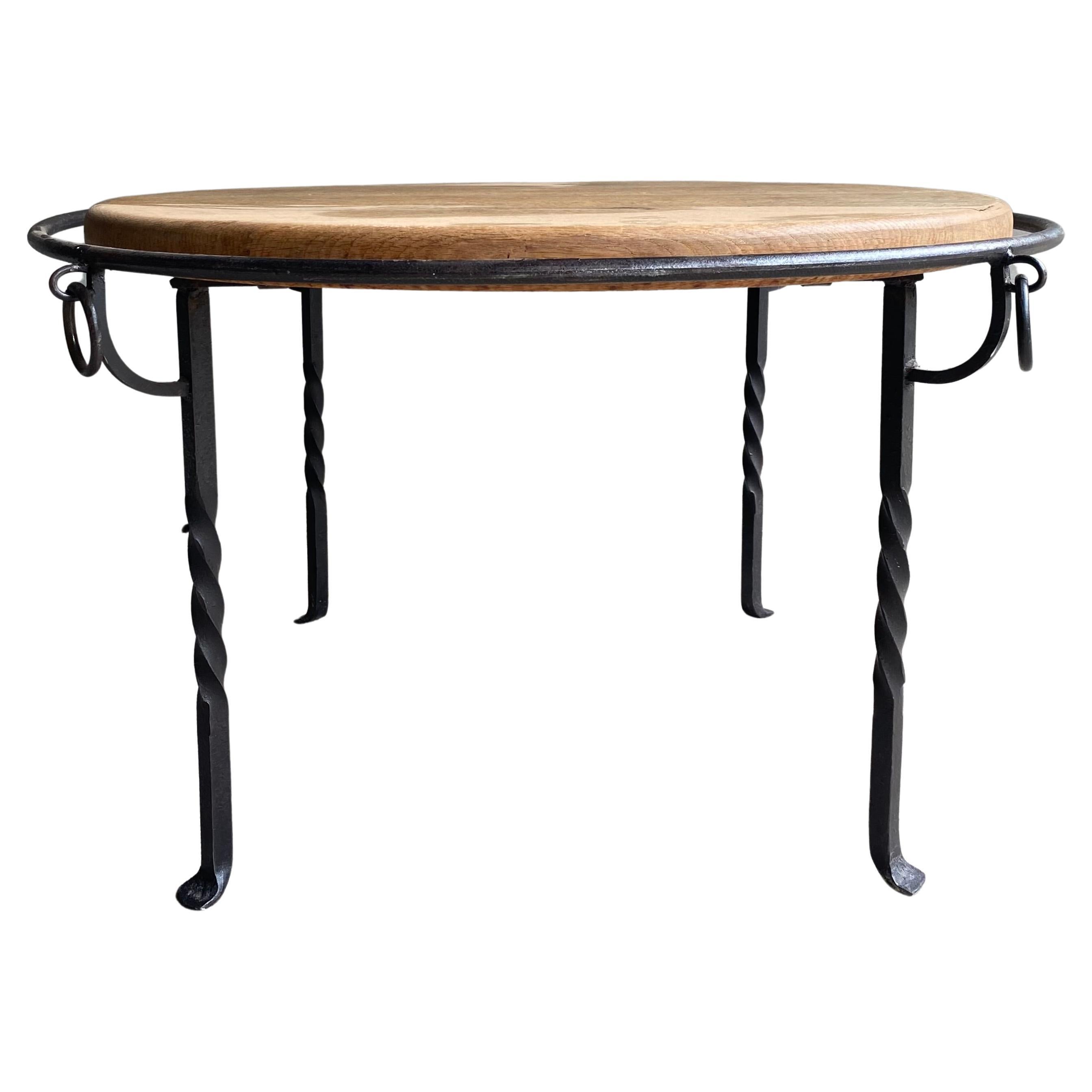 Iron Ring Oak Cocktail Table, France, 1940's