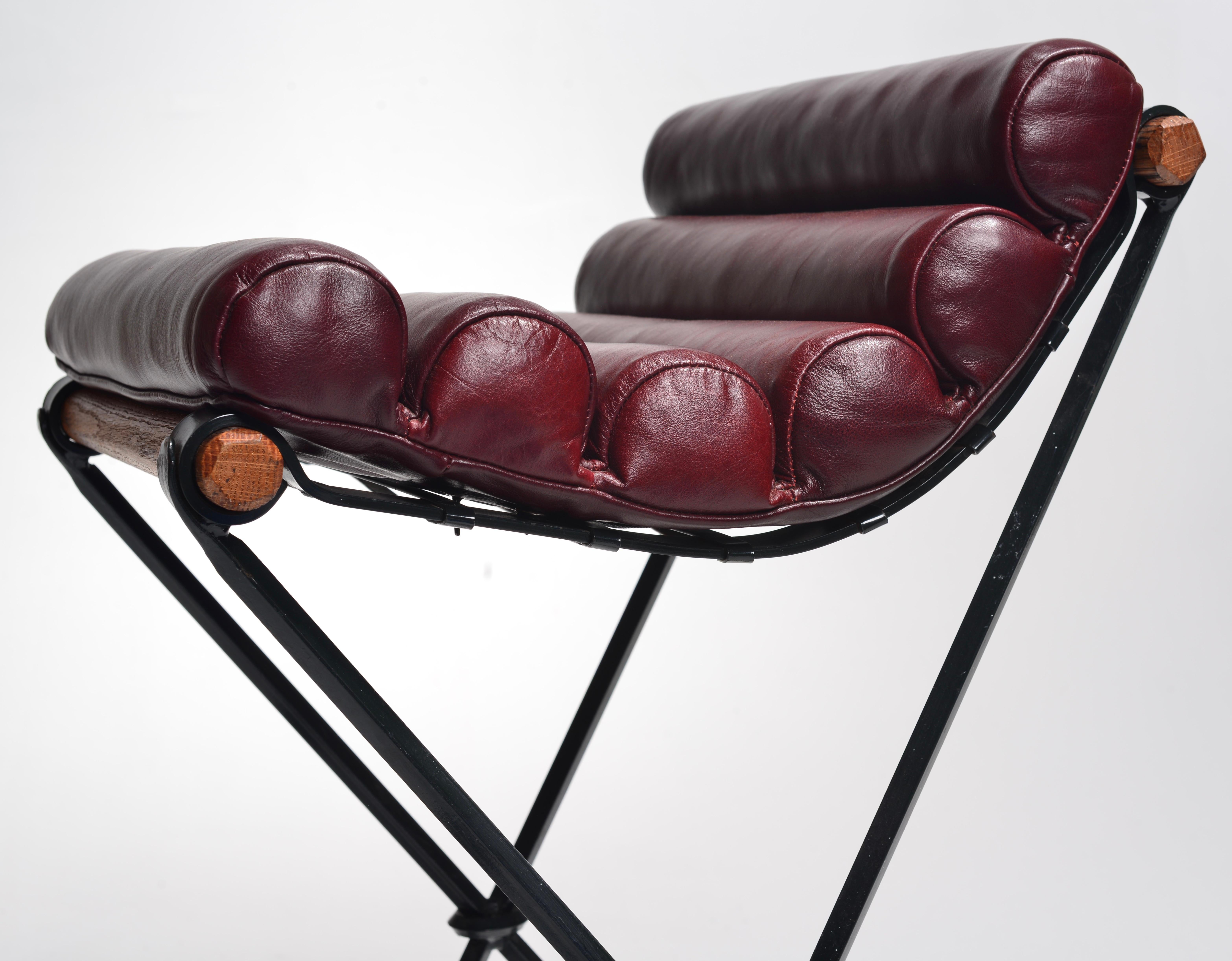 Leather Iron & Rolled Seat Bar Stool by Cleo Baldon for Terra Furniture