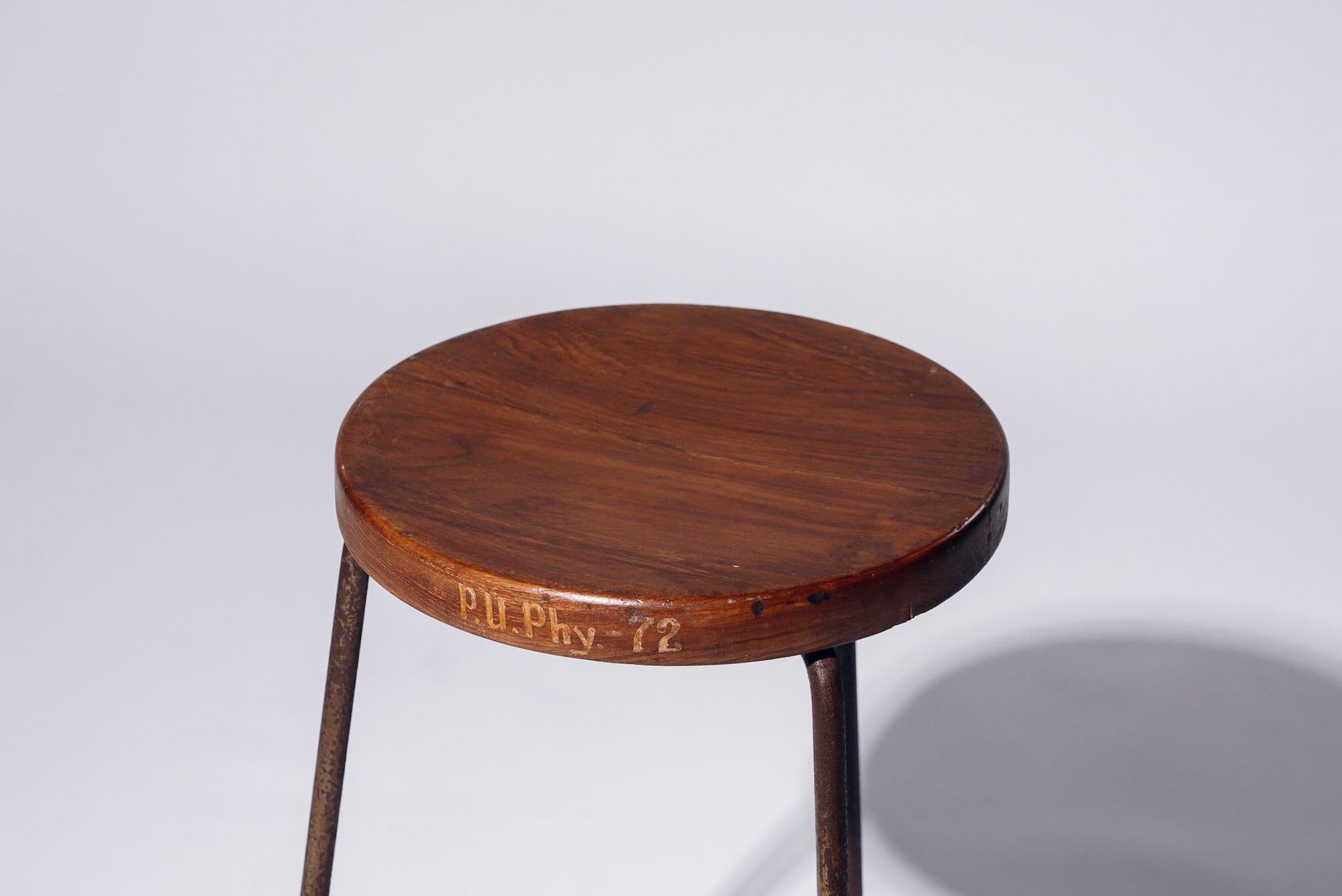 Mid-Century Modern Iron Round Stool by Pierre Jeanneret for Chandigarh, India, Circa 1960 For Sale