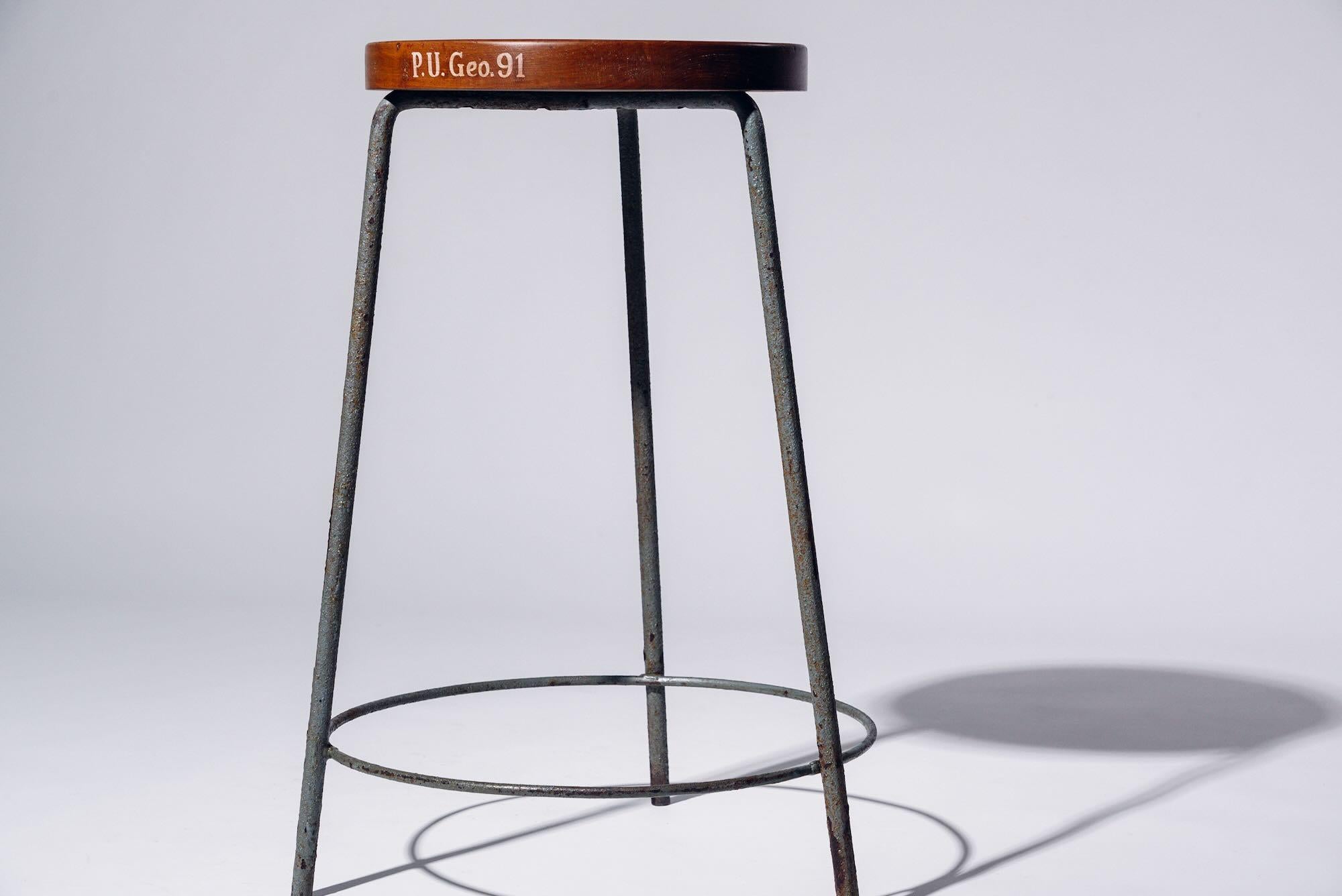 Mid-Century Modern Iron Round Stool by Pierre Jeanneret for Chandigarh, India, Circa 1960 For Sale