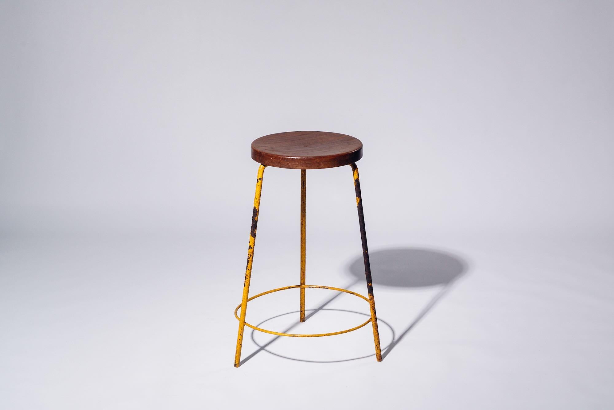 Mid-Century Modern Iron Round Stool by Pierre Jeanneret for Chandigarh, India, Circa 1960 For Sale