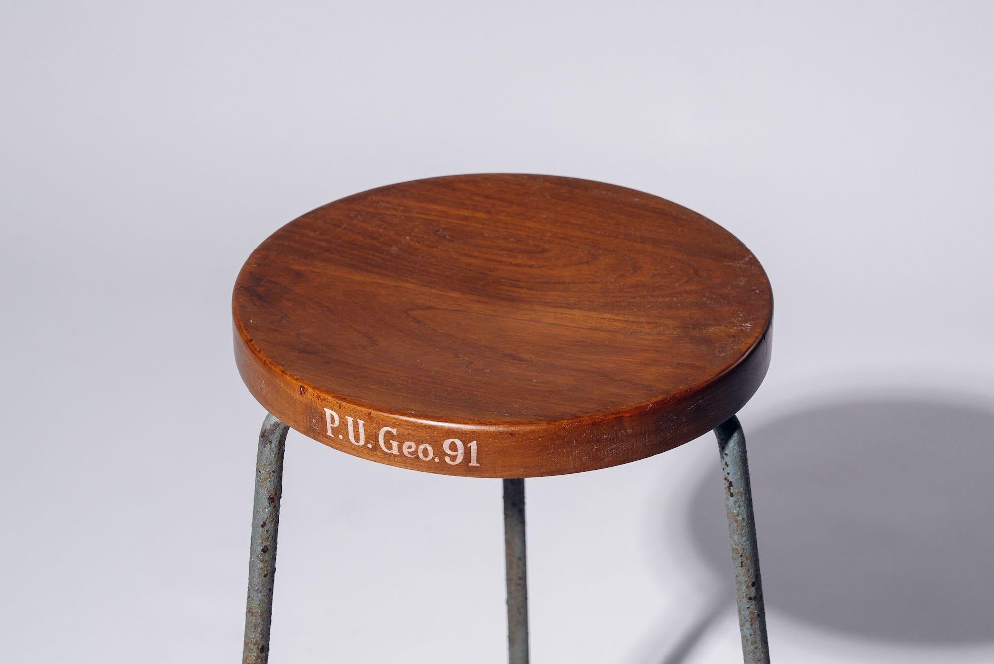 Indian Iron Round Stool by Pierre Jeanneret for Chandigarh, India, Circa 1960 For Sale