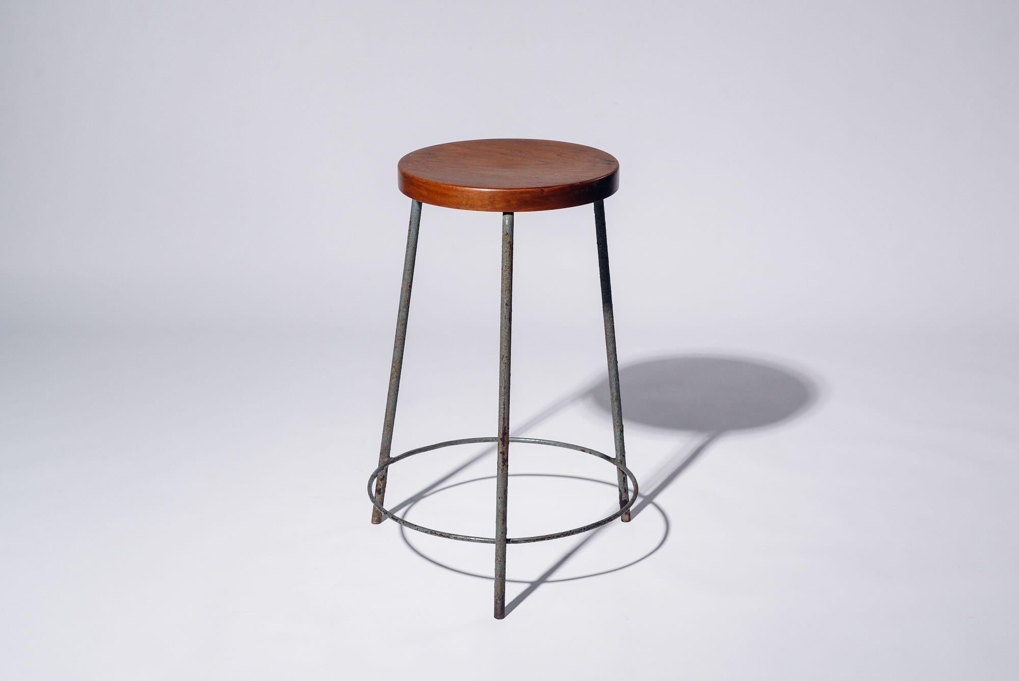 20th Century Iron Round Stool by Pierre Jeanneret for Chandigarh, India, Circa 1960 For Sale