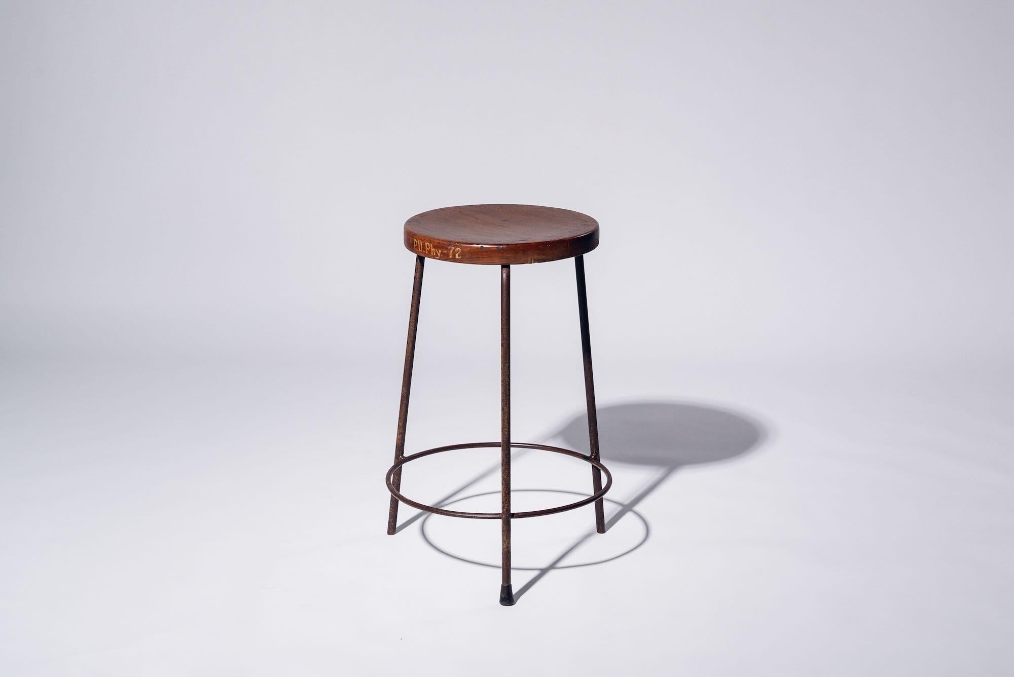 Iron Round Stool by Pierre Jeanneret for Chandigarh, India, Circa 1960