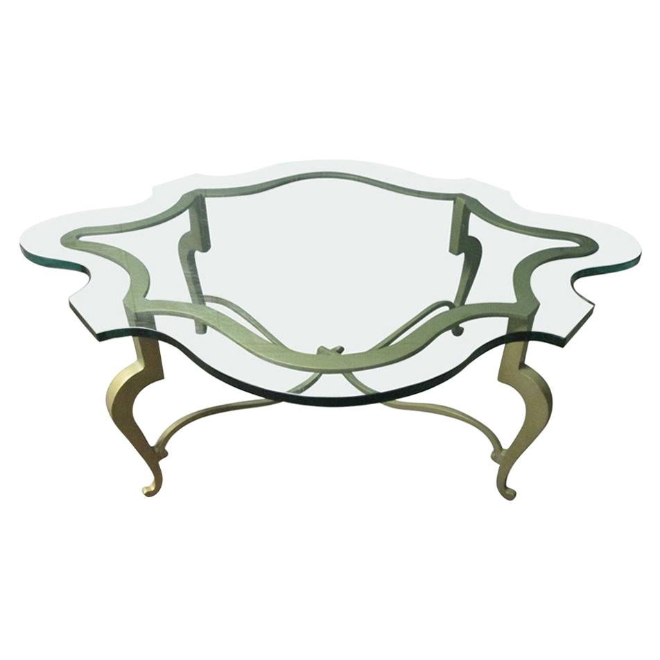 Iron Scalloped Edge and Glass Coffee Table For Sale