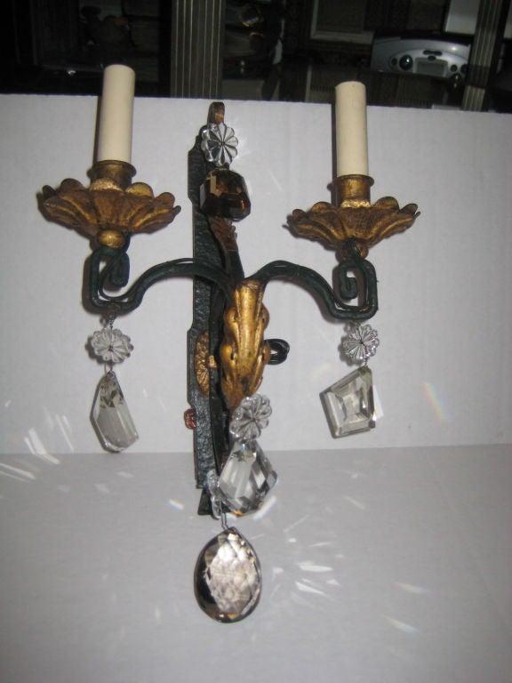 Iron Sconces with Crystals In Good Condition For Sale In New York, NY
