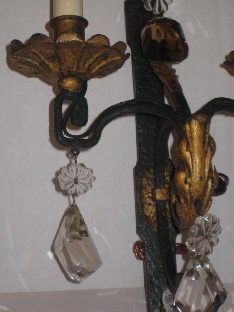 Early 20th Century Iron Sconces with Crystals For Sale