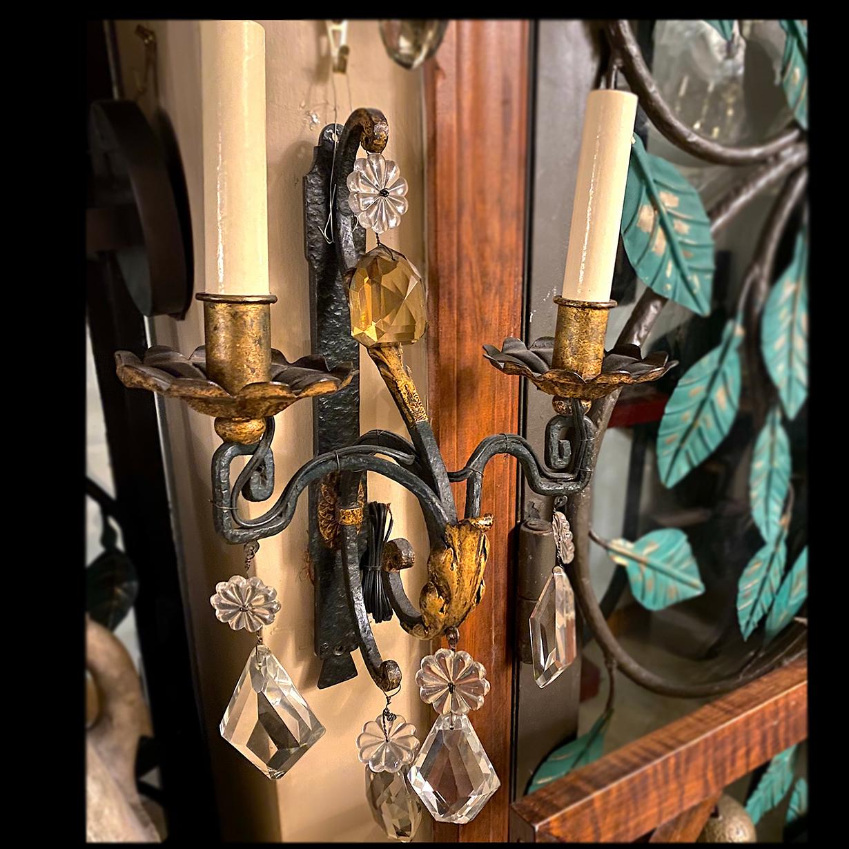 Iron Sconces with Crystals For Sale 2